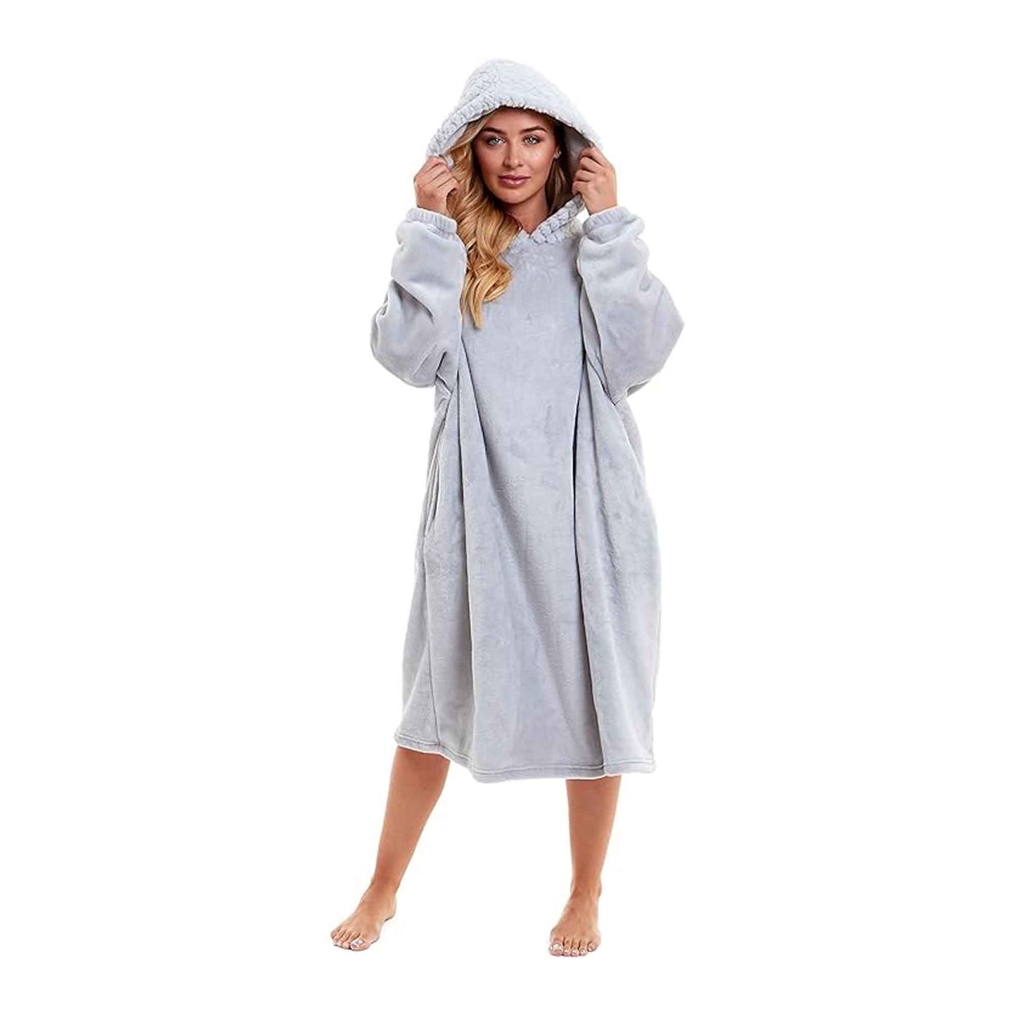 Women's Oversized Plush Hooded Poncho Blanket Cozy Fleece Hoodie with Fur Hood Ideal for Lounging Camping Outdoor Warmth by Daisy Dreamer