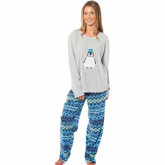 Women's Penguin Thermal Fleece Pyjamas Set Soft Warm Winter PJs Animal Print Loungewear Sleepwear Long Sleeve Top and Bottom by Daisy Dreamer