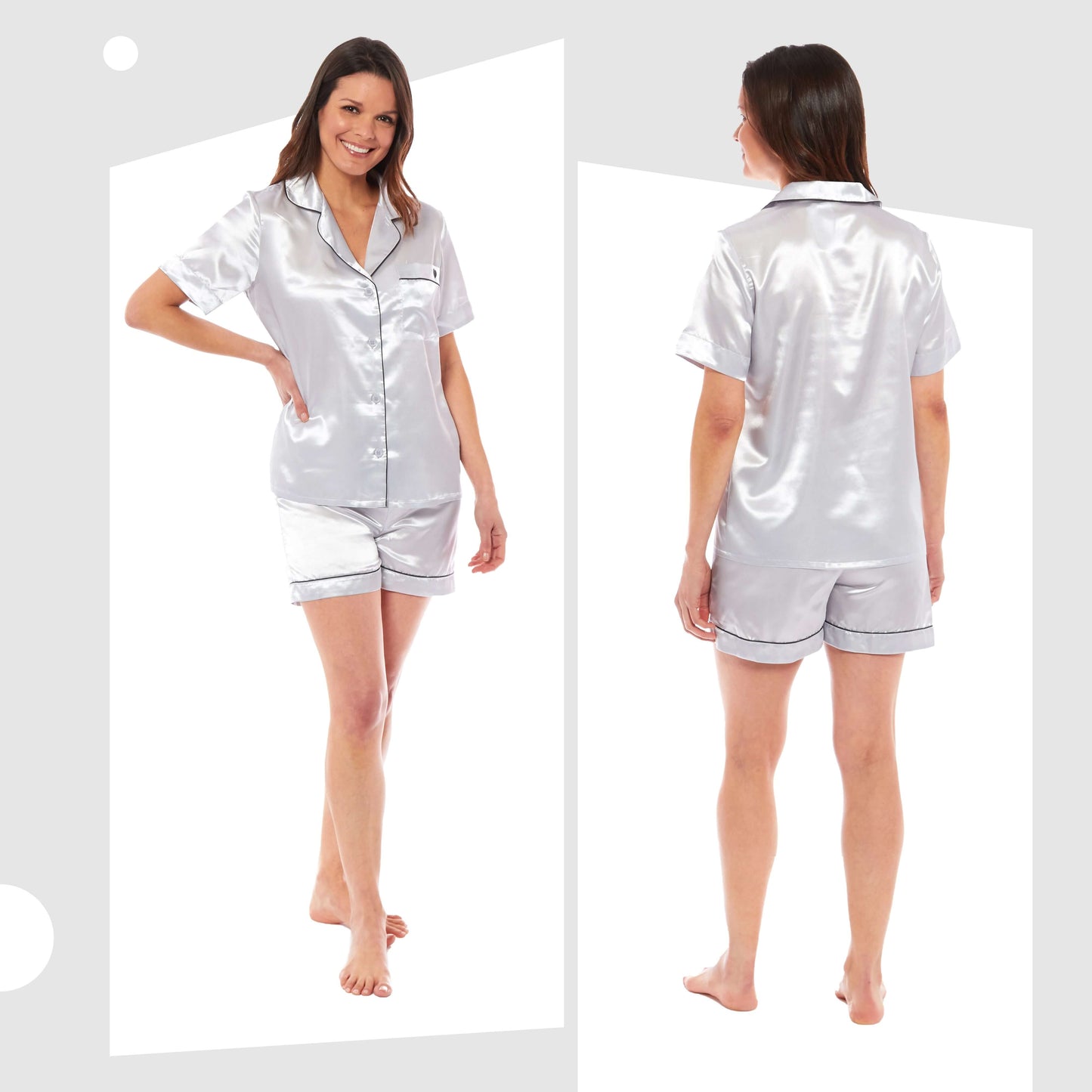 Women's Satin Silk Short Pyjama Set Soft Breathable Nightwear Loungewear PJs Black Pink Grey UK Sizes 8-22 by Daisy Dreamer