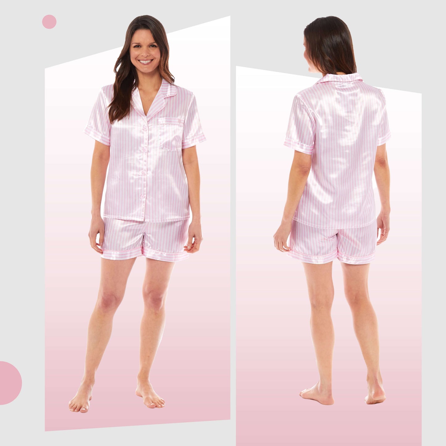 Women's Satin Silk Short Pyjama Set Soft Breathable Nightwear Loungewear PJs Black Pink Grey UK Sizes 8-22 by Daisy Dreamer