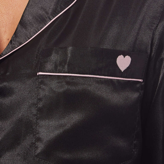 Women's Satin Silk Short Pyjama Set Soft Breathable Nightwear Loungewear PJs Black Pink Grey UK Sizes 8-22 by Daisy Dreamer