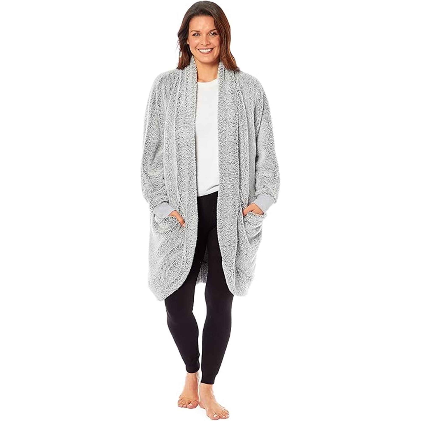 Women's Shimmer Grey Soft Touch Cardi Gown Luxury House Coat Elegant Loungewear Cozy Fit Robe Versatile Stylish Homewear by Daisy Dreamer