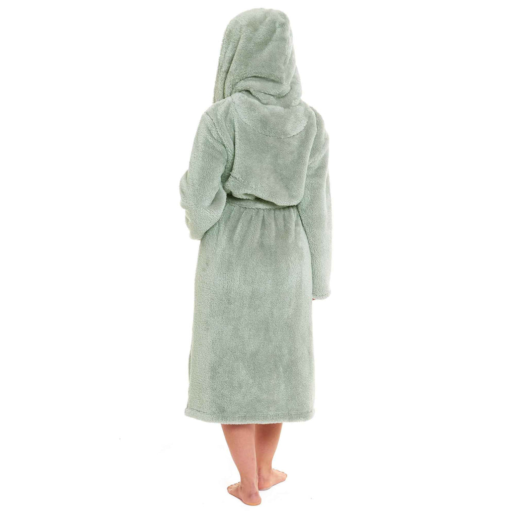 Daisy Dreamer Women's Fleece Hooded Robe Snuggle Touch Velvet-Soft Loungewear UK Sizes 8-22 Green Grey Pink Cozy Bath Spa Home