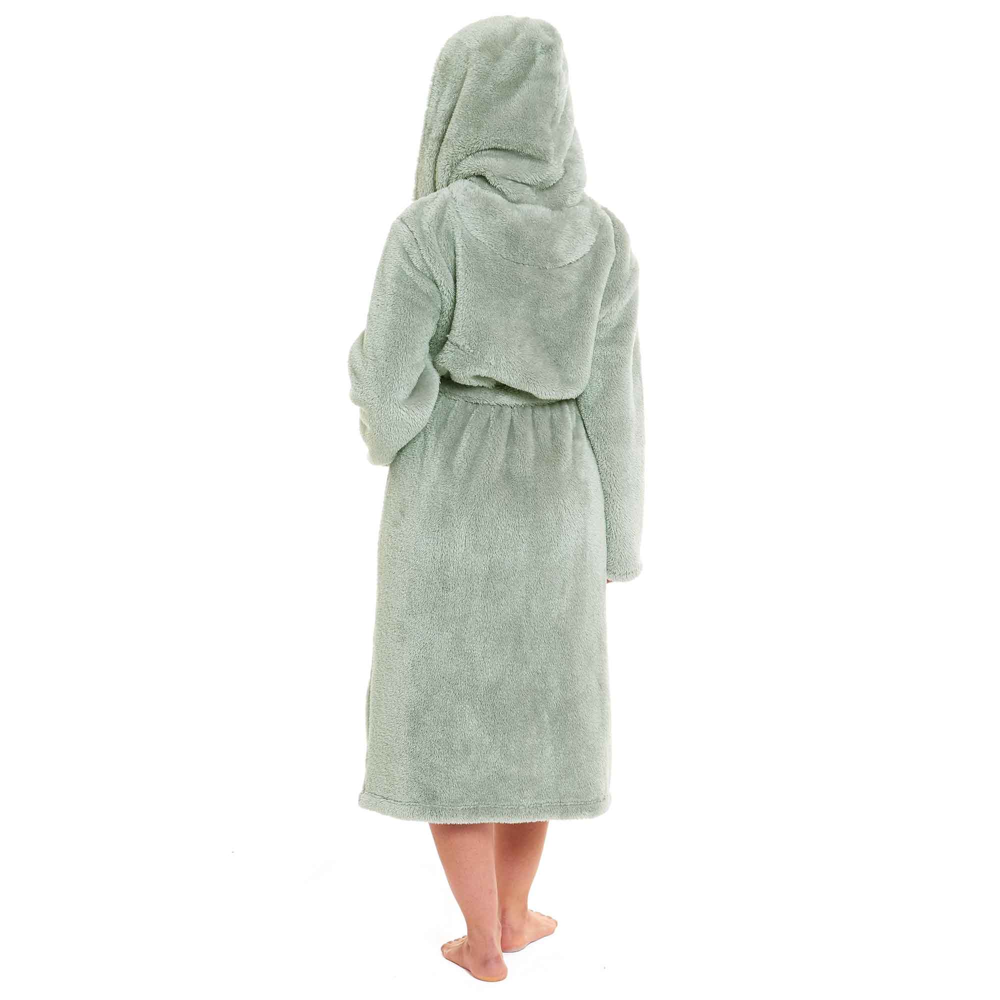 Daisy Dreamer Women's Fleece Hooded Robe Snuggle Touch Velvet-Soft Loungewear UK Sizes 8-22 Green Grey Pink Cozy Bath Spa Home