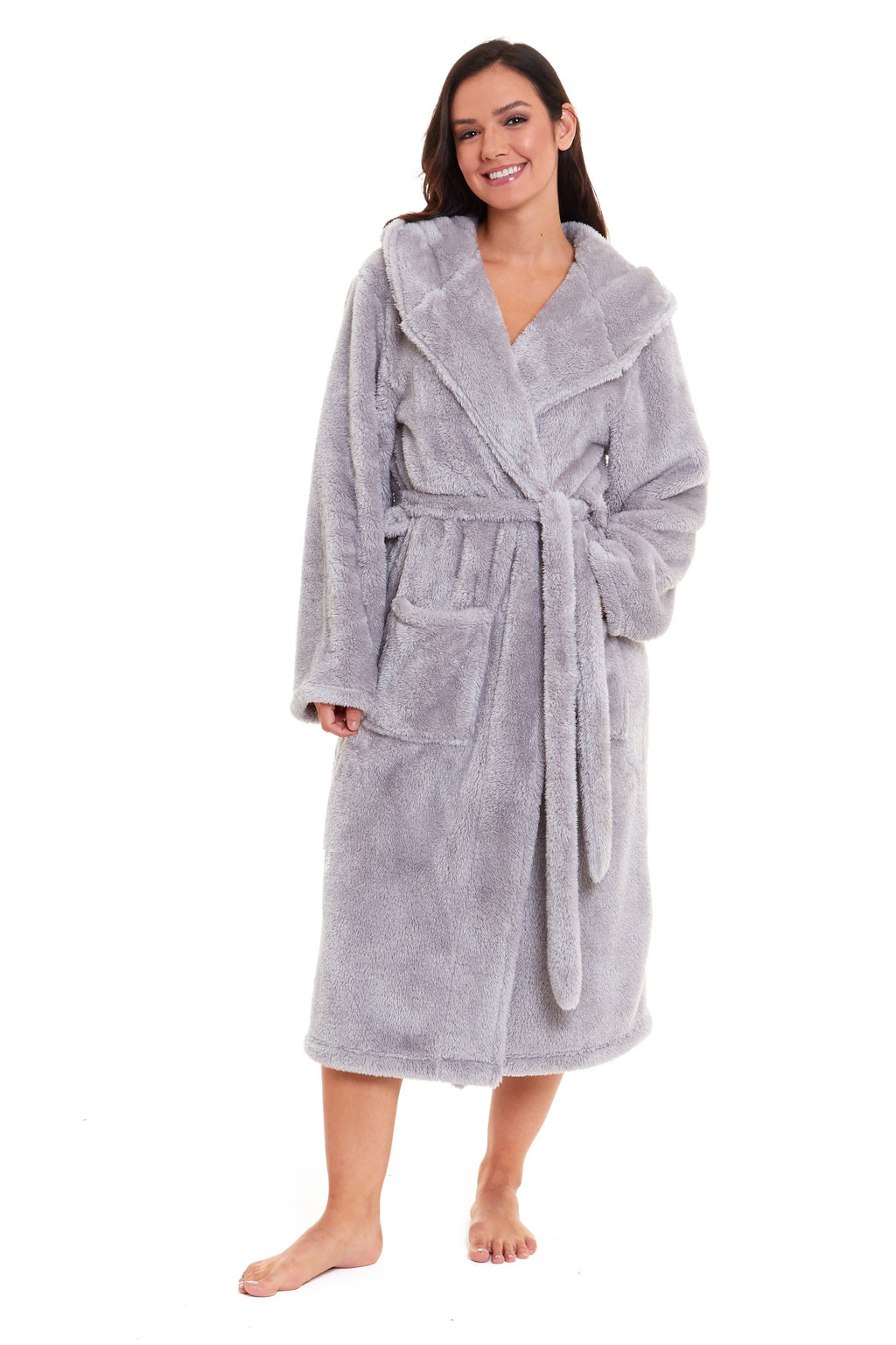 Daisy Dreamer Women's Fleece Hooded Robe Snuggle Touch Velvet-Soft Loungewear UK Sizes 8-22 Green Grey Pink Cozy Bath Spa Home