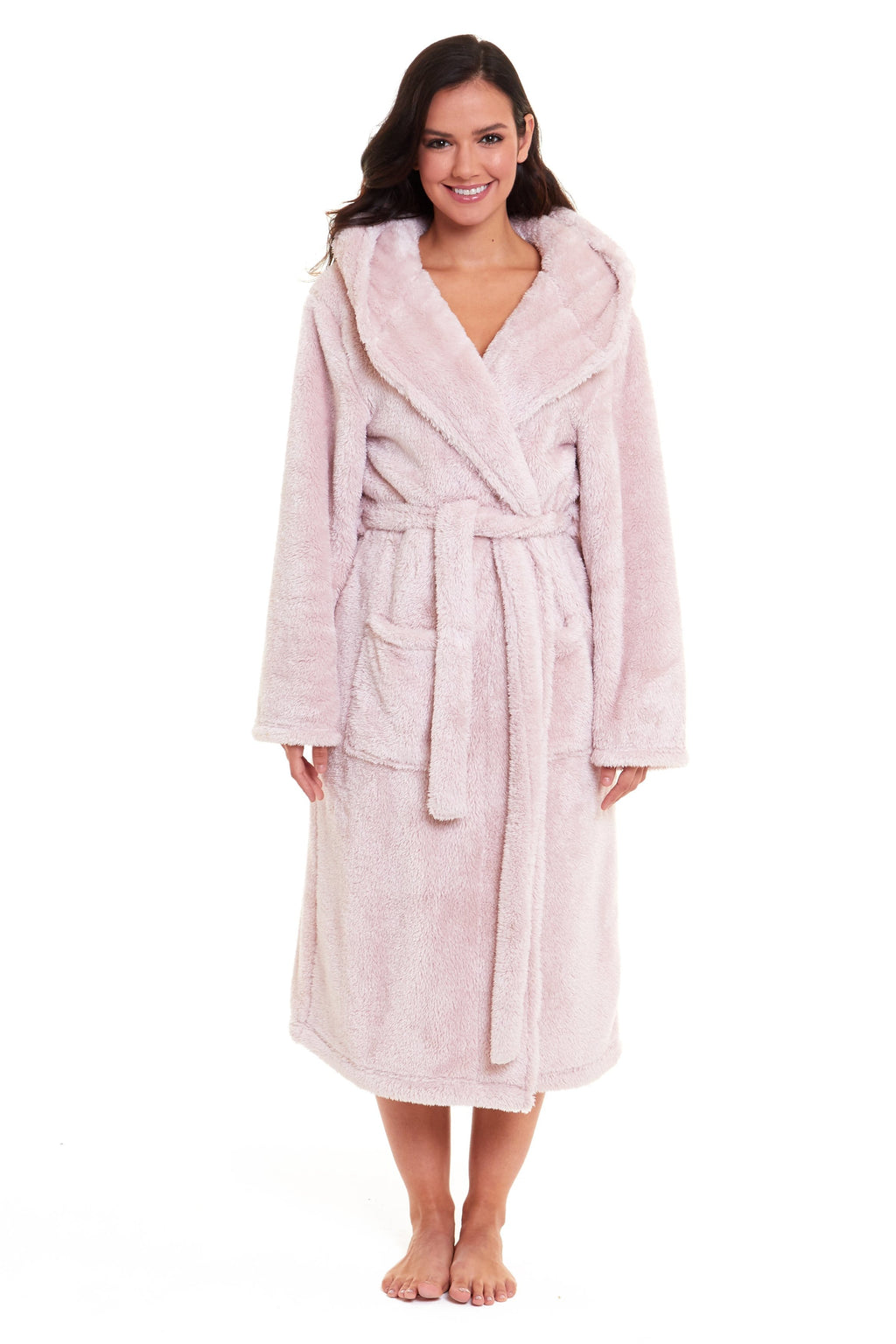 Daisy Dreamer Women's Fleece Hooded Robe Snuggle Touch Velvet-Soft Loungewear UK Sizes 8-22 Green Grey Pink Cozy Bath Spa Home
