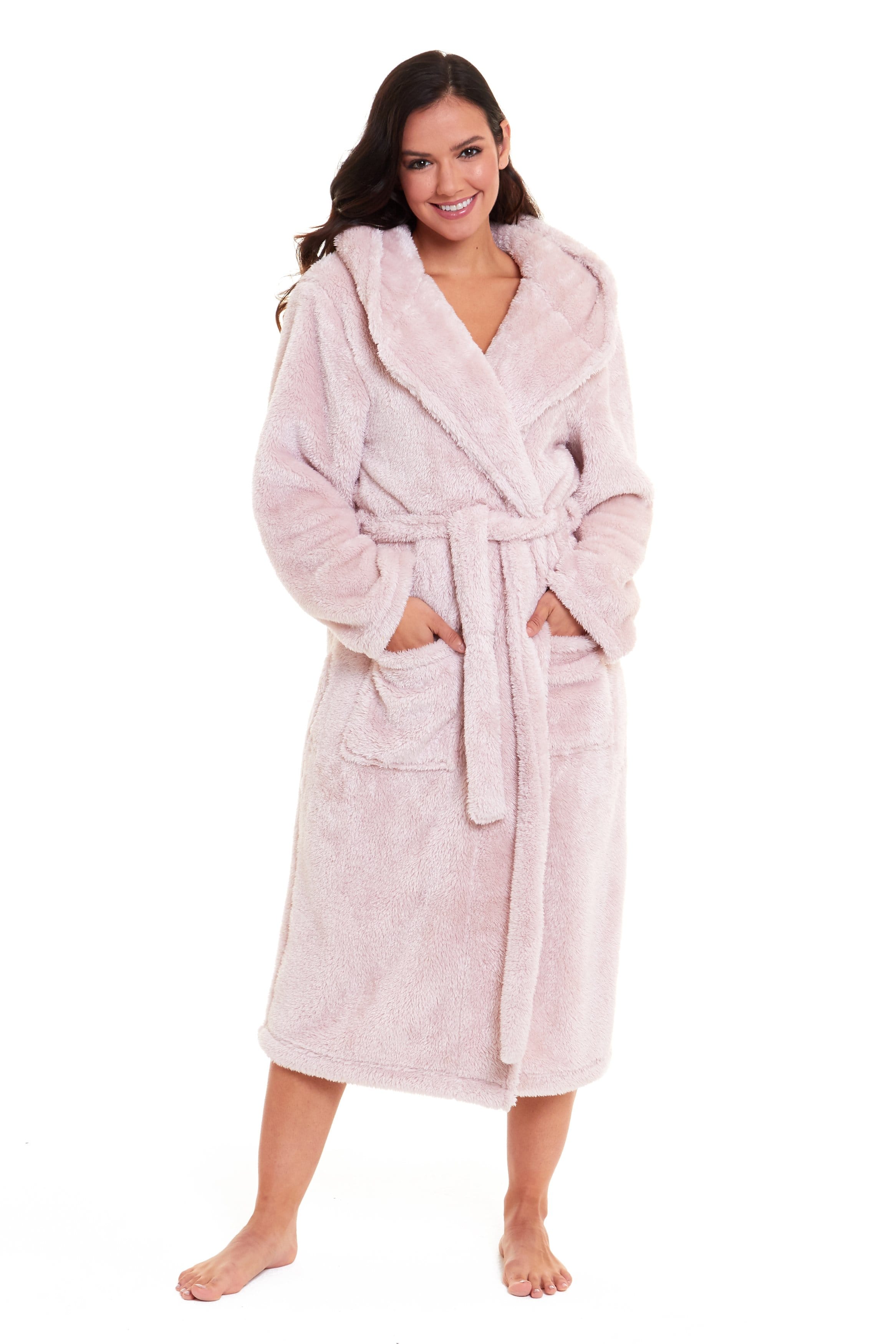 Daisy Dreamer Women's Fleece Hooded Robe Snuggle Touch Velvet-Soft Loungewear UK Sizes 8-22 Green Grey Pink Cozy Bath Spa Home