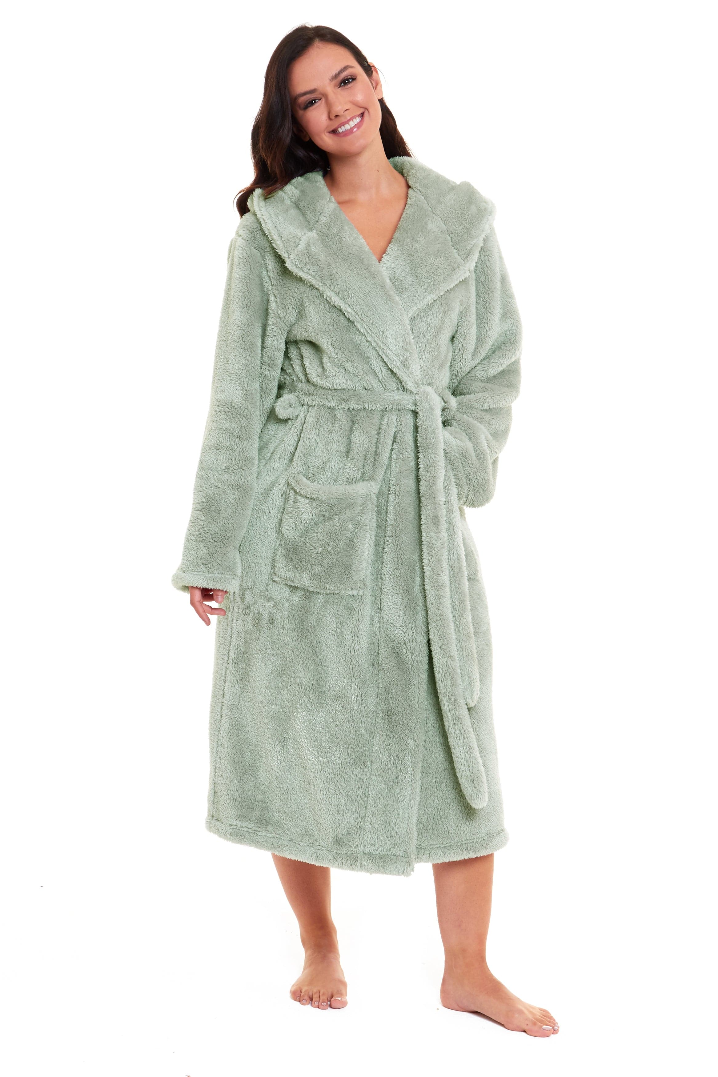 Daisy Dreamer Women's Fleece Hooded Robe Snuggle Touch Velvet-Soft Loungewear UK Sizes 8-22 Green Grey Pink Cozy Bath Spa Home