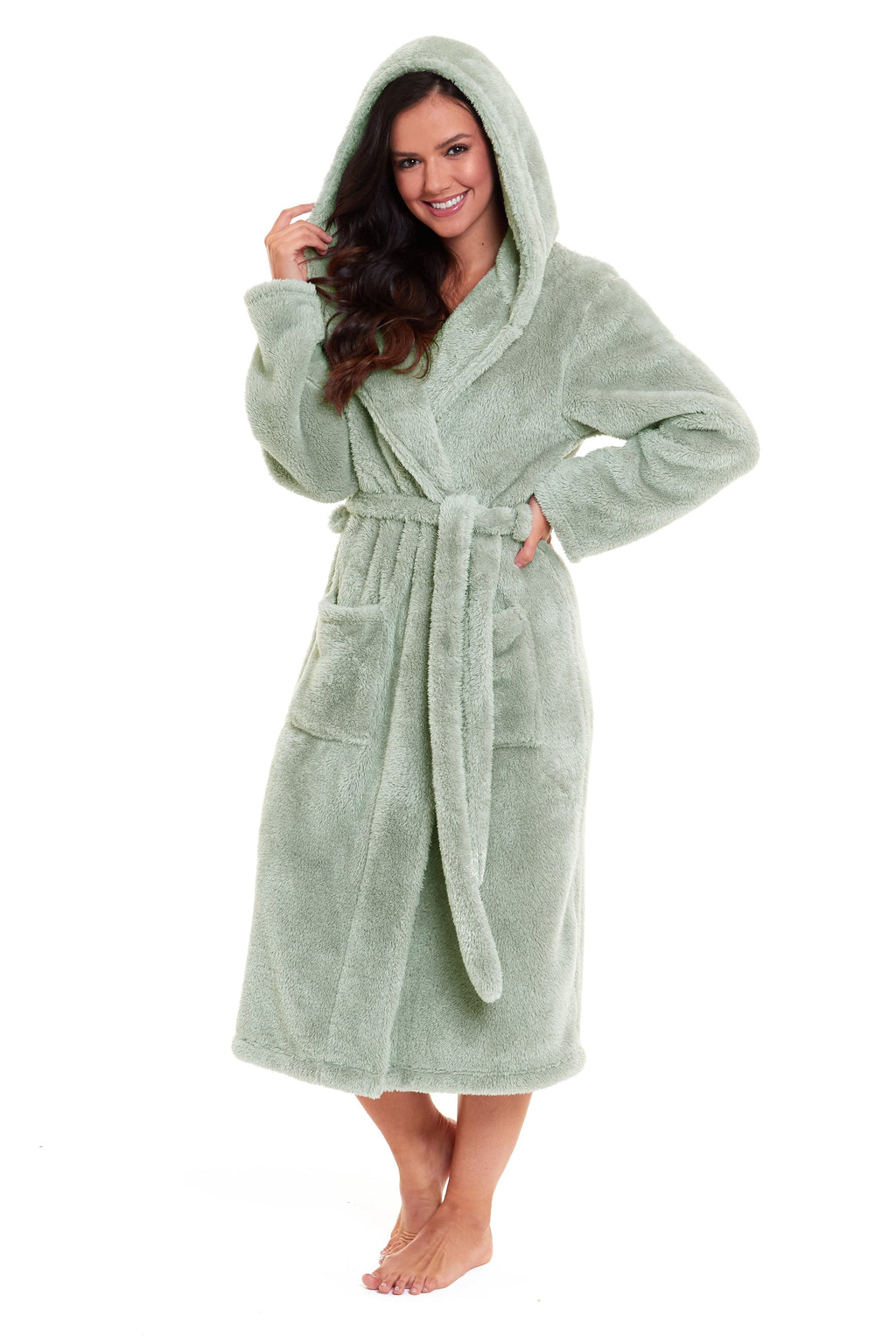 Daisy Dreamer Women's Fleece Hooded Robe Snuggle Touch Velvet-Soft Loungewear UK Sizes 8-22 Green Grey Pink Cozy Bath Spa Home