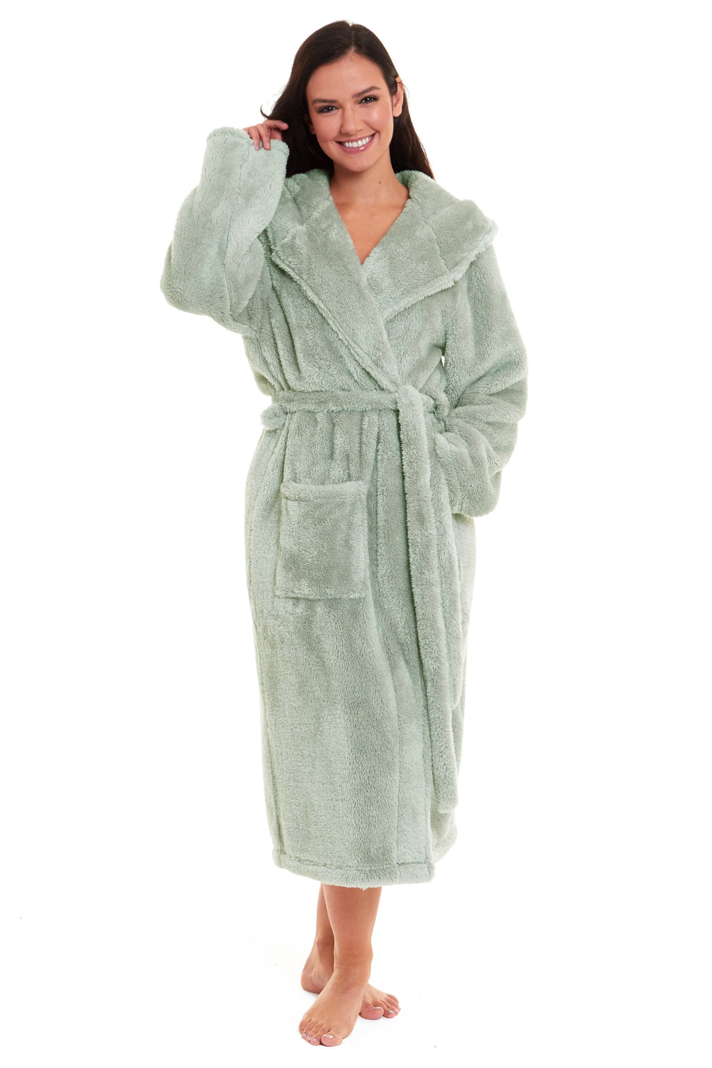 Daisy Dreamer Women's Fleece Hooded Robe Snuggle Touch Velvet-Soft Loungewear UK Sizes 8-22 Green Grey Pink Cozy Bath Spa Home
