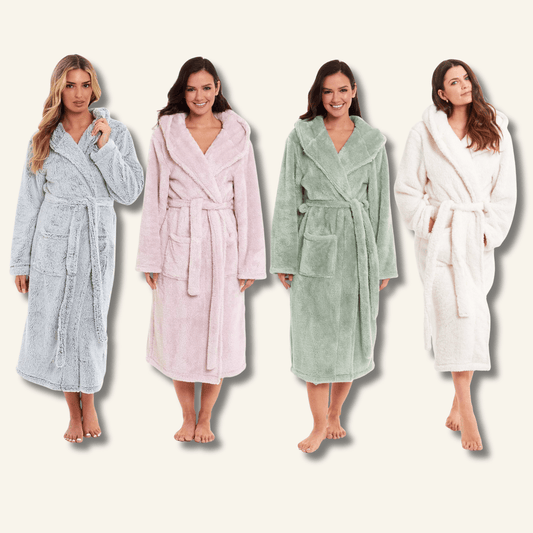 Women's Snuggle Fleece Touch Hooded Robe Luxurious Soft Loungewear Cosy Durable Dressing Gown UK Sizes 8-22 Green Grey Pink Green by Daisy Dreamer