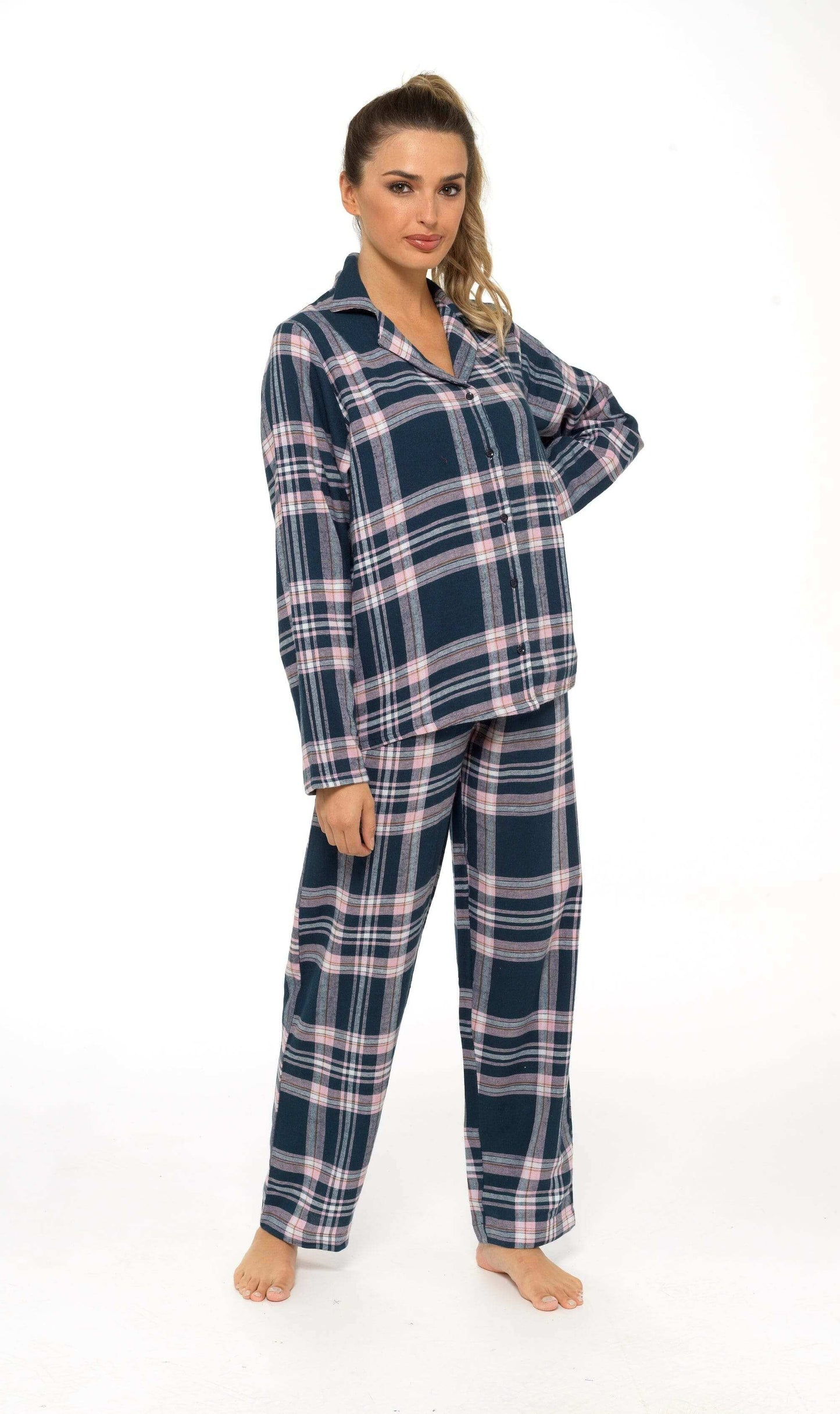 Women's Soft Brushed Cotton Flannelette Pajama Set with Elastic Waistband Cozy Check Pattern Sleepwear for All Seasons Small to XLarge by Daisy Dreamer