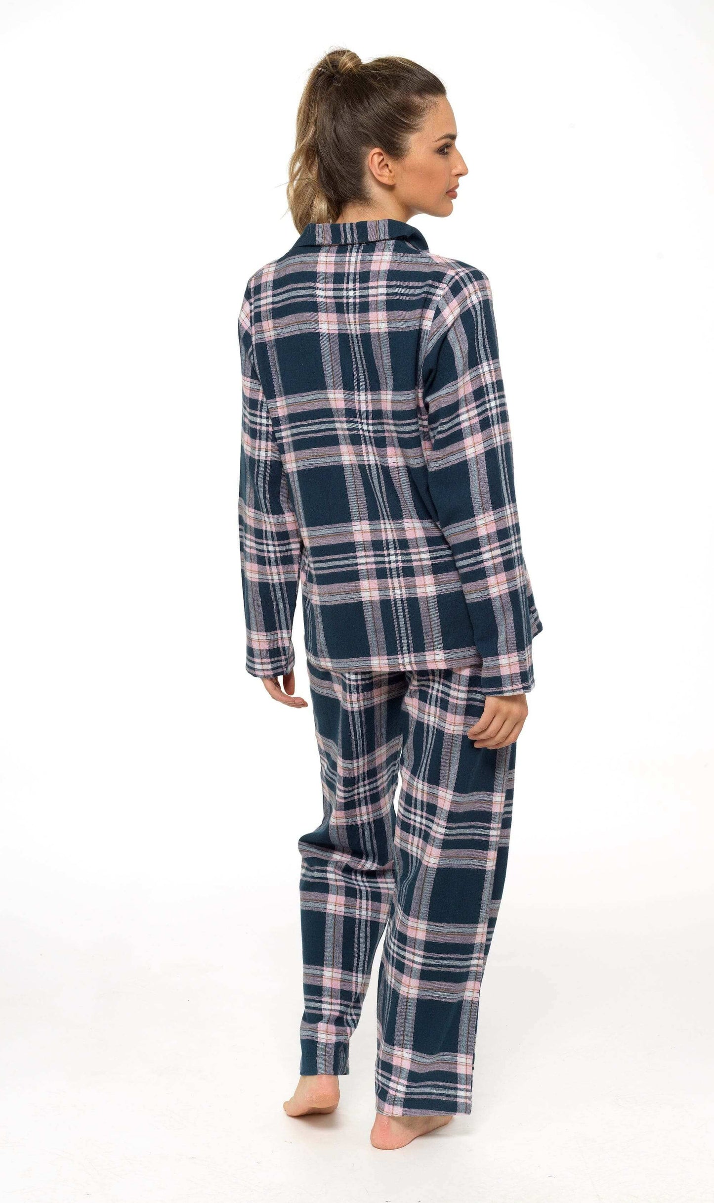 Women's Soft Brushed Cotton Flannelette Pajama Set with Elastic Waistband Cozy Check Pattern Sleepwear for All Seasons Small to XLarge by Daisy Dreamer