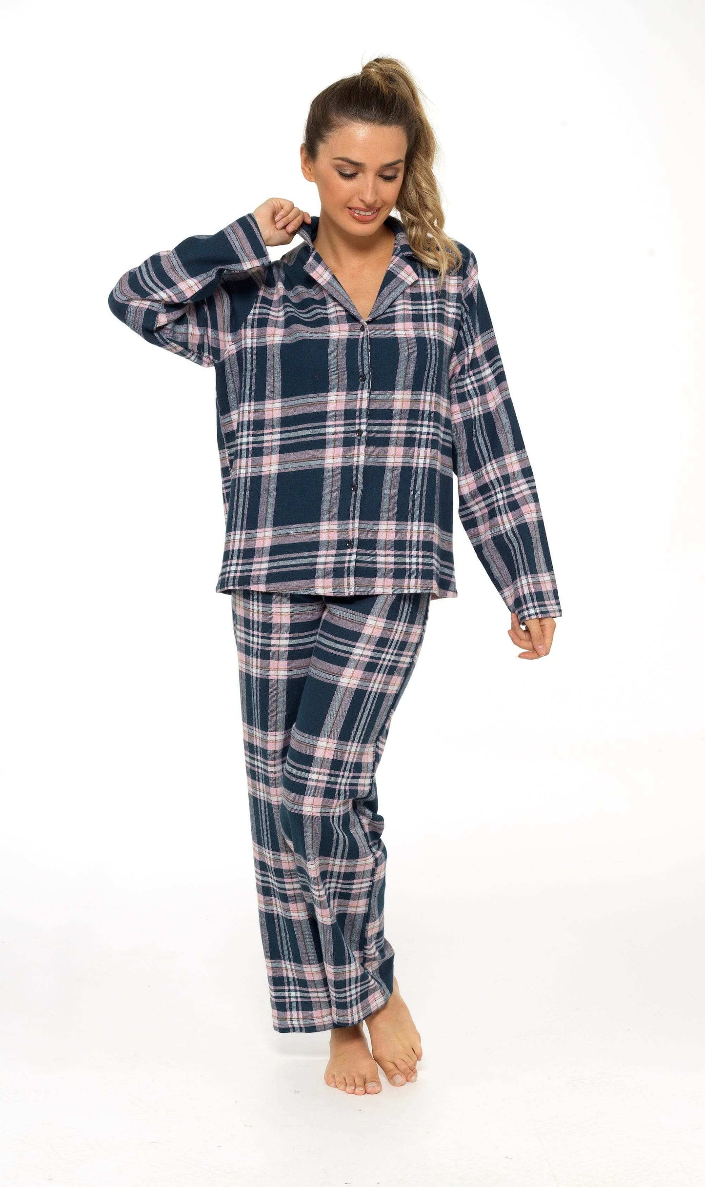 Women's Soft Brushed Cotton Flannelette Pajama Set with Elastic Waistband Cozy Check Pattern Sleepwear for All Seasons Small to XLarge by Daisy Dreamer