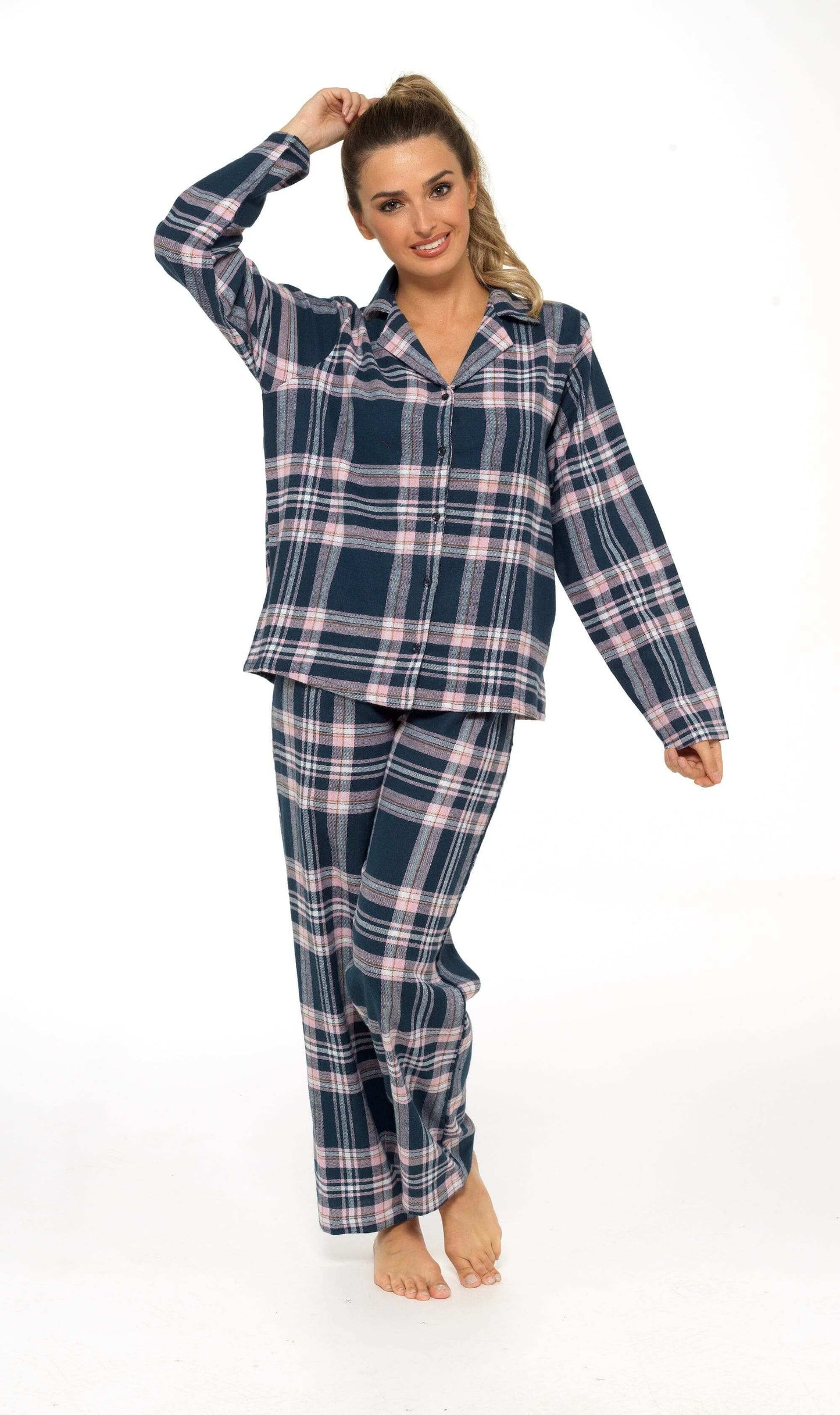 Women's Soft Brushed Cotton Flannelette Pajama Set with Elastic Waistband Cozy Check Pattern Sleepwear for All Seasons Small to XLarge by Daisy Dreamer