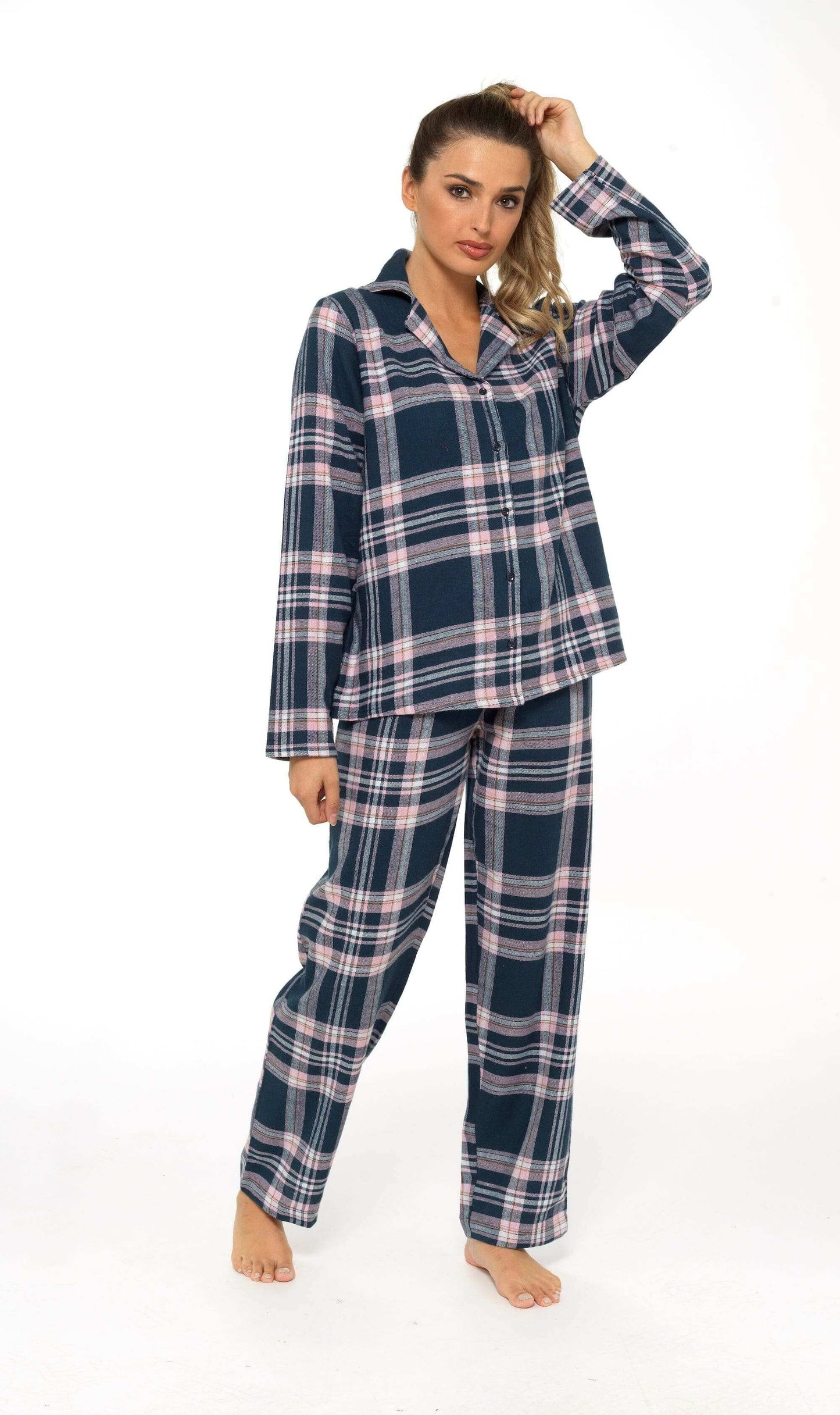 Women's Soft Brushed Cotton Flannelette Pajama Set with Elastic Waistband Cozy Check Pattern Sleepwear for All Seasons Small to XLarge by Daisy Dreamer