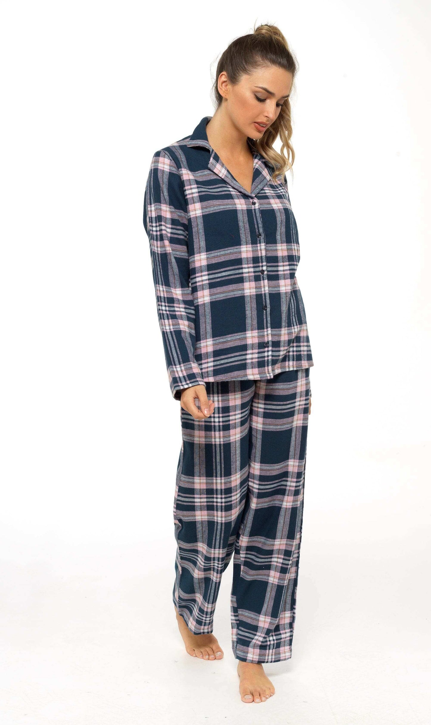 Women's Soft Brushed Cotton Flannelette Pajama Set with Elastic Waistband Cozy Check Pattern Sleepwear for All Seasons Small to XLarge by Daisy Dreamer