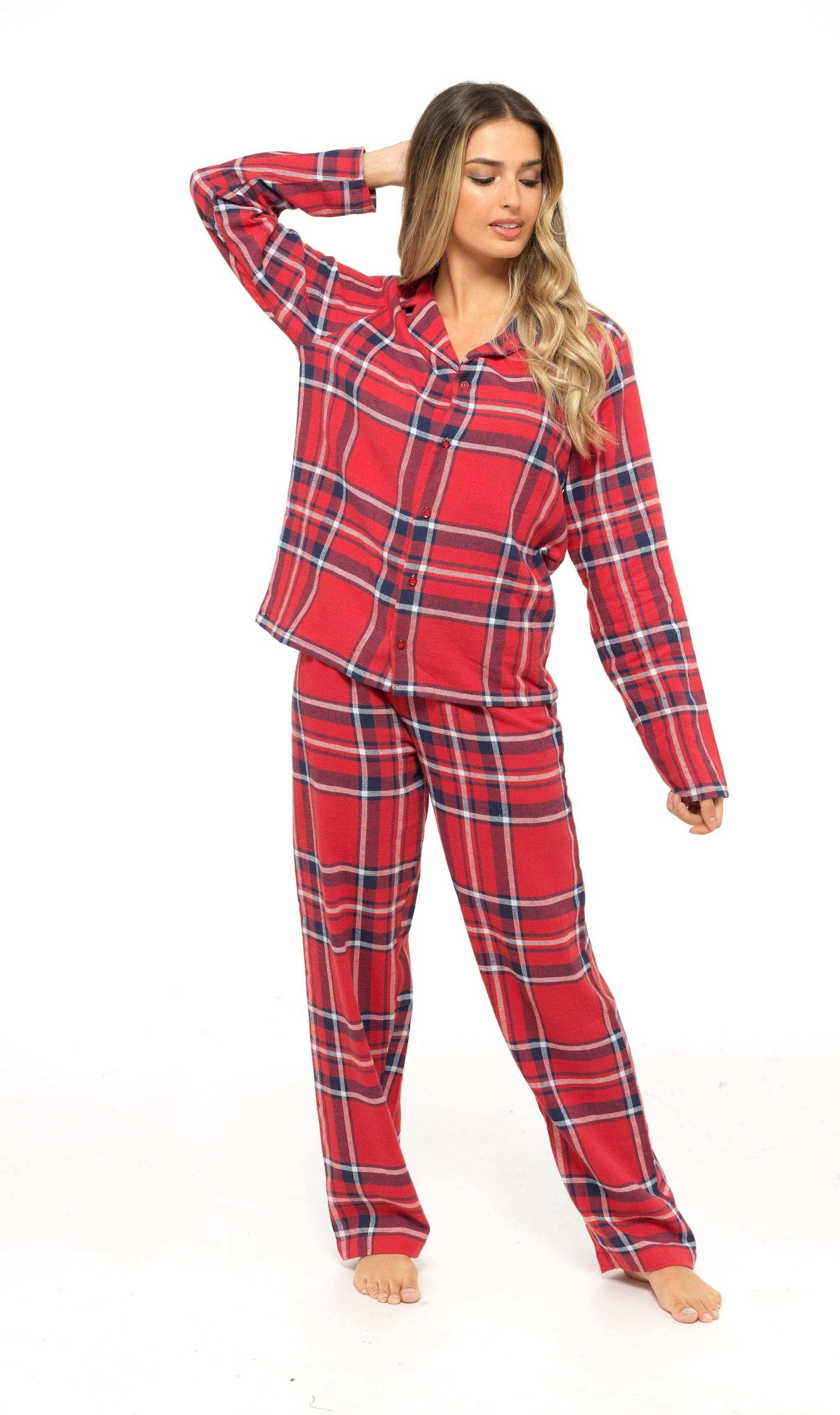 Women's Soft Brushed Cotton Flannelette Pajama Set with Elastic Waistband Cozy Check Pattern Sleepwear for All Seasons Small to XLarge by Daisy Dreamer