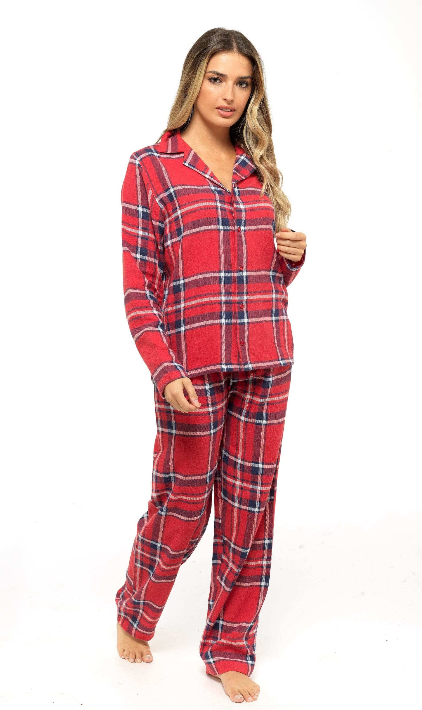 Women's Soft Brushed Cotton Flannelette Pajama Set with Elastic Waistband Cozy Check Pattern Sleepwear for All Seasons Small to XLarge by Daisy Dreamer