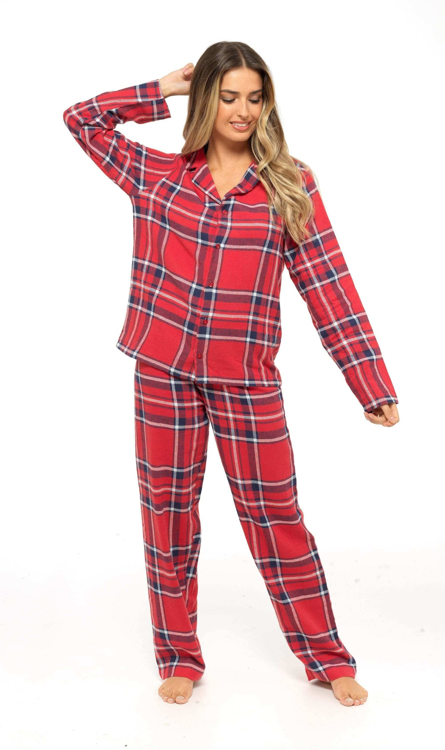 Women's Soft Brushed Cotton Flannelette Pajama Set with Elastic Waistband Cozy Check Pattern Sleepwear for All Seasons Small to XLarge by Daisy Dreamer
