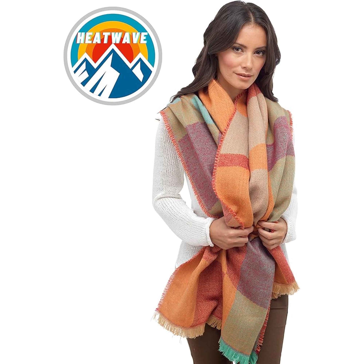 Women's Soft Woven Winter Scarves Lightweight Cozy Acrylic Wraps in Vibrant Orange Yellow Multi and Purple Red Multi by Sock Stack