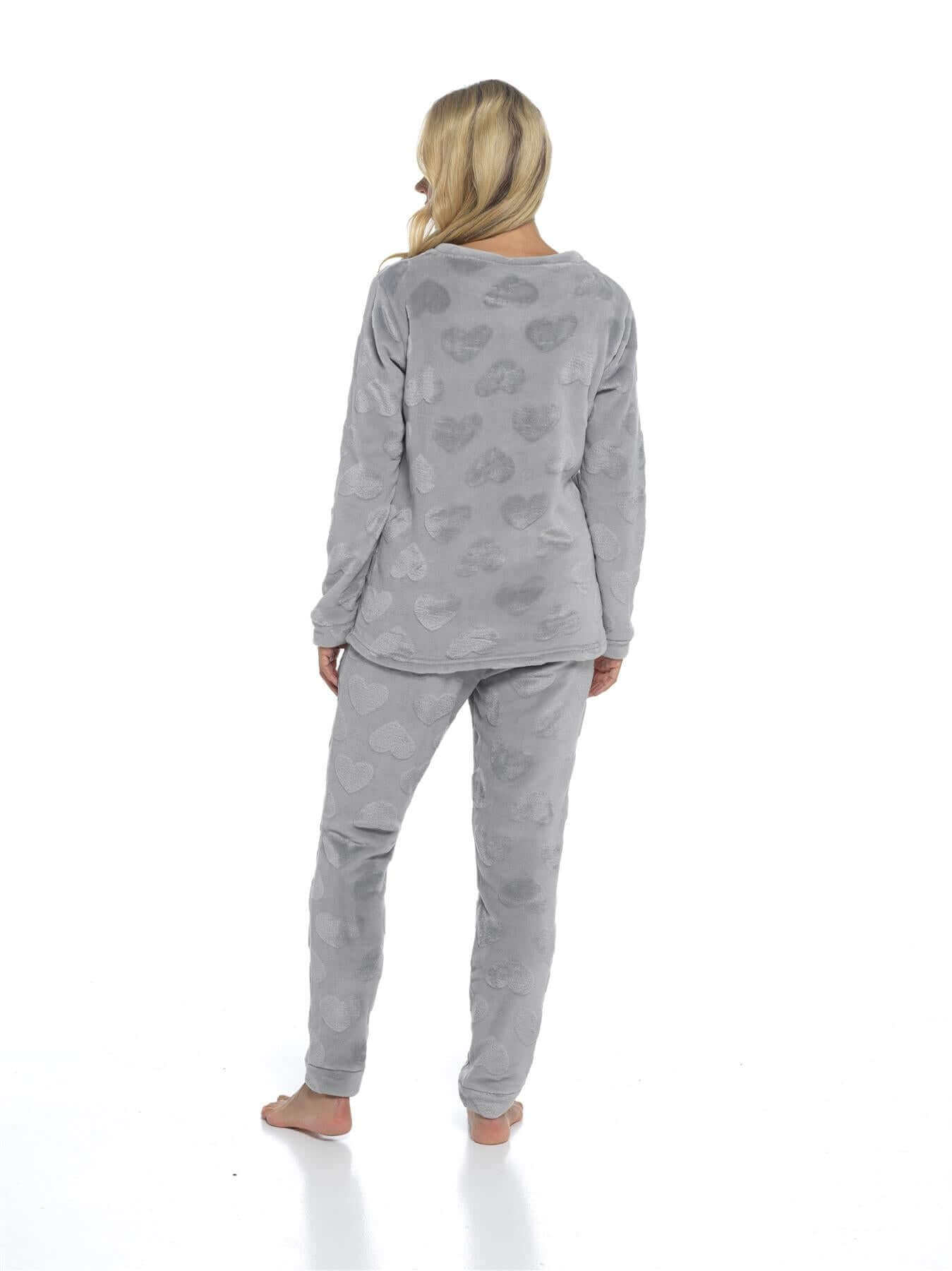 Women's Super Soft Heart Fleece Pyjamas Set Cozy Plush Loungewear Top and Pants Warm Teddy Fleece PJs for Lounging and Sleeping by Daisy Dreamer