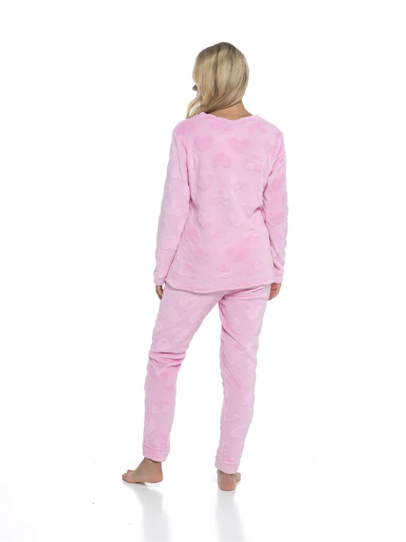 Women's Super Soft Heart Fleece Pyjamas Set Cozy Plush Loungewear Top and Pants Warm Teddy Fleece PJs for Lounging and Sleeping by Daisy Dreamer