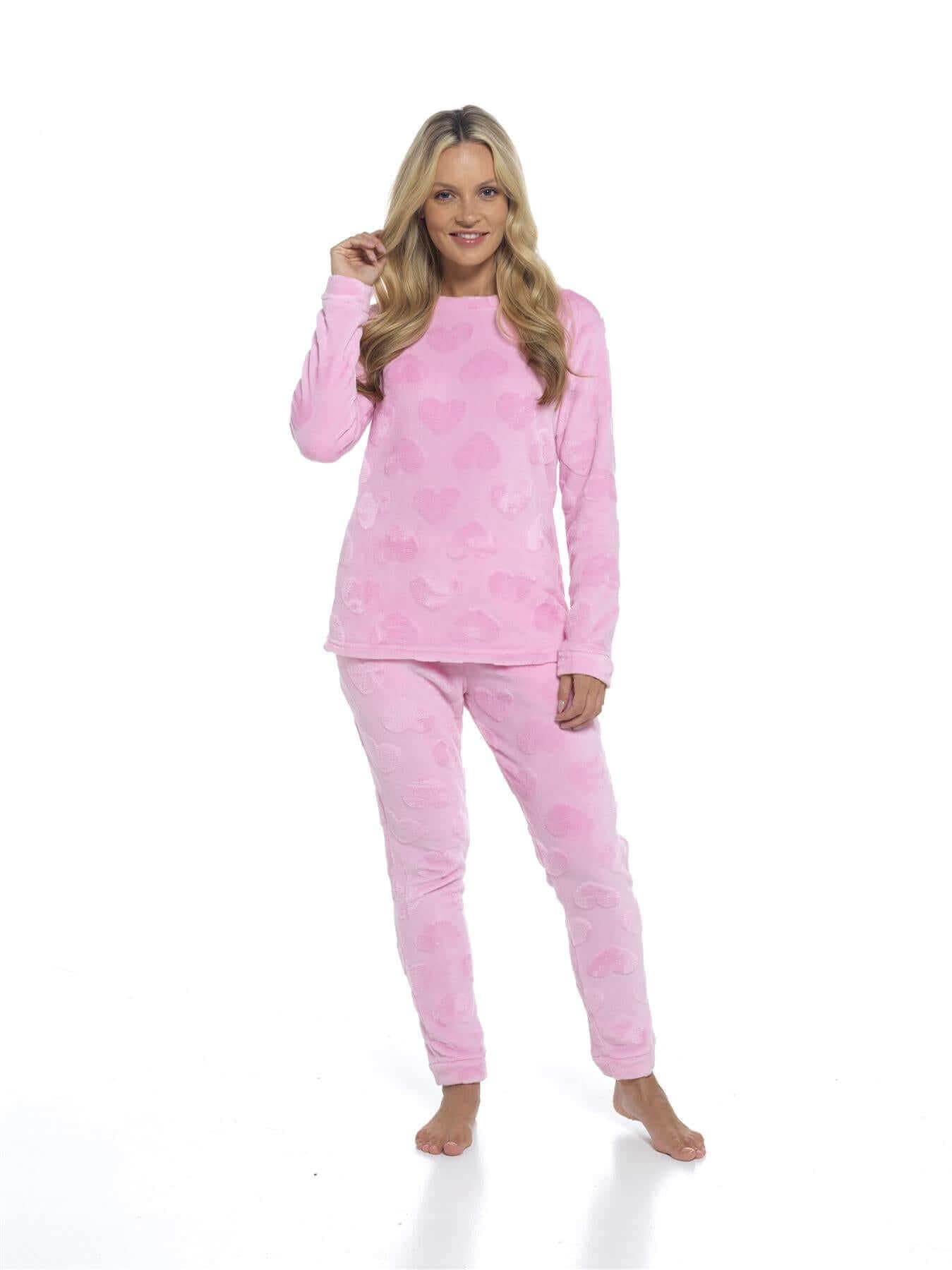 Women's Super Soft Heart Fleece Pyjamas Set Cozy Plush Loungewear Top and Pants Warm Teddy Fleece PJs for Lounging and Sleeping by Daisy Dreamer