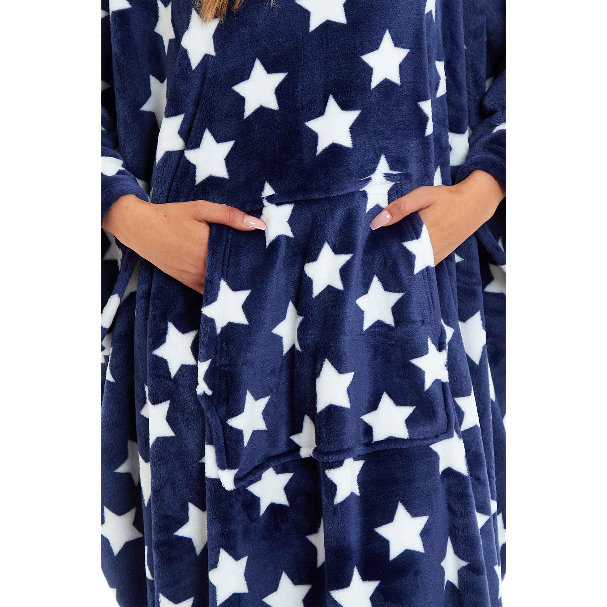 Daisy Dreamer Women's Oversized Hooded Poncho Blanket Super Soft Stars And Polka Dot Indoor And Outdoor Use For Everyday Cozy Comfort