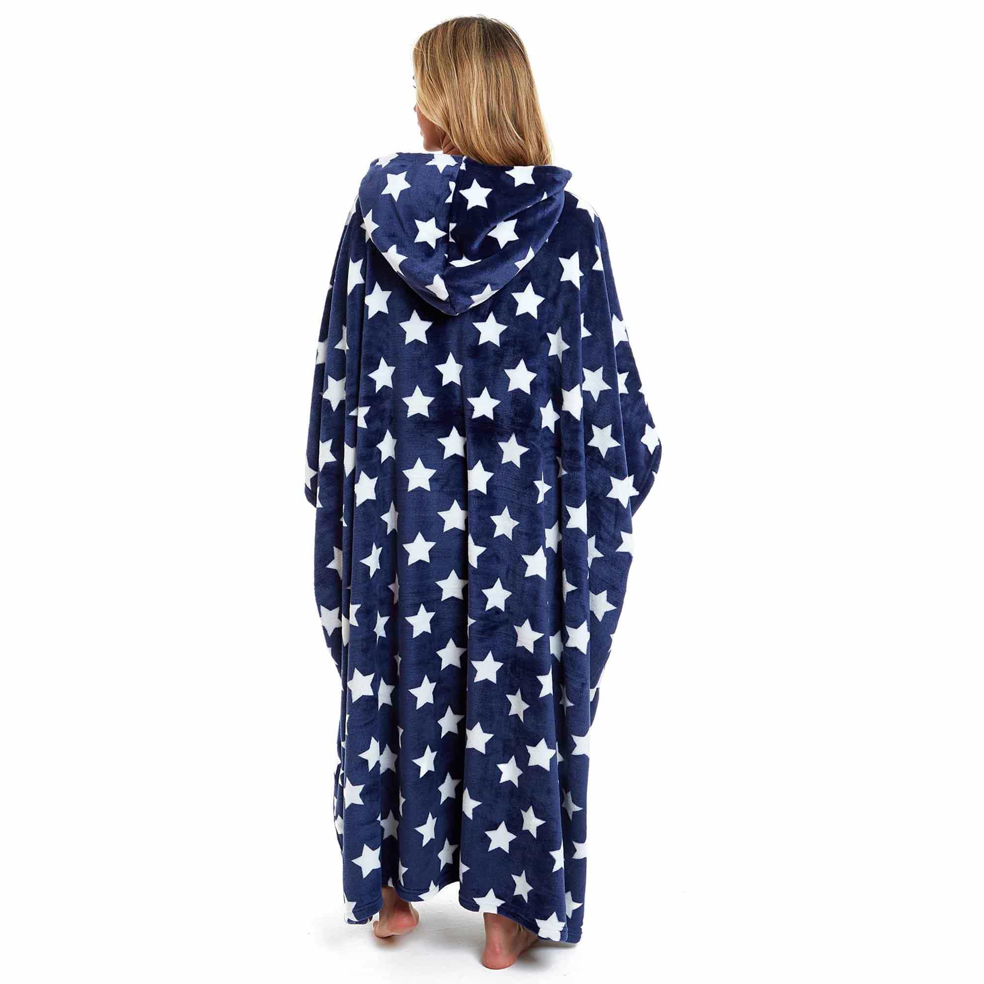 Daisy Dreamer Women's Oversized Hooded Poncho Blanket Super Soft Stars And Polka Dot Indoor And Outdoor Use For Everyday Cozy Comfort