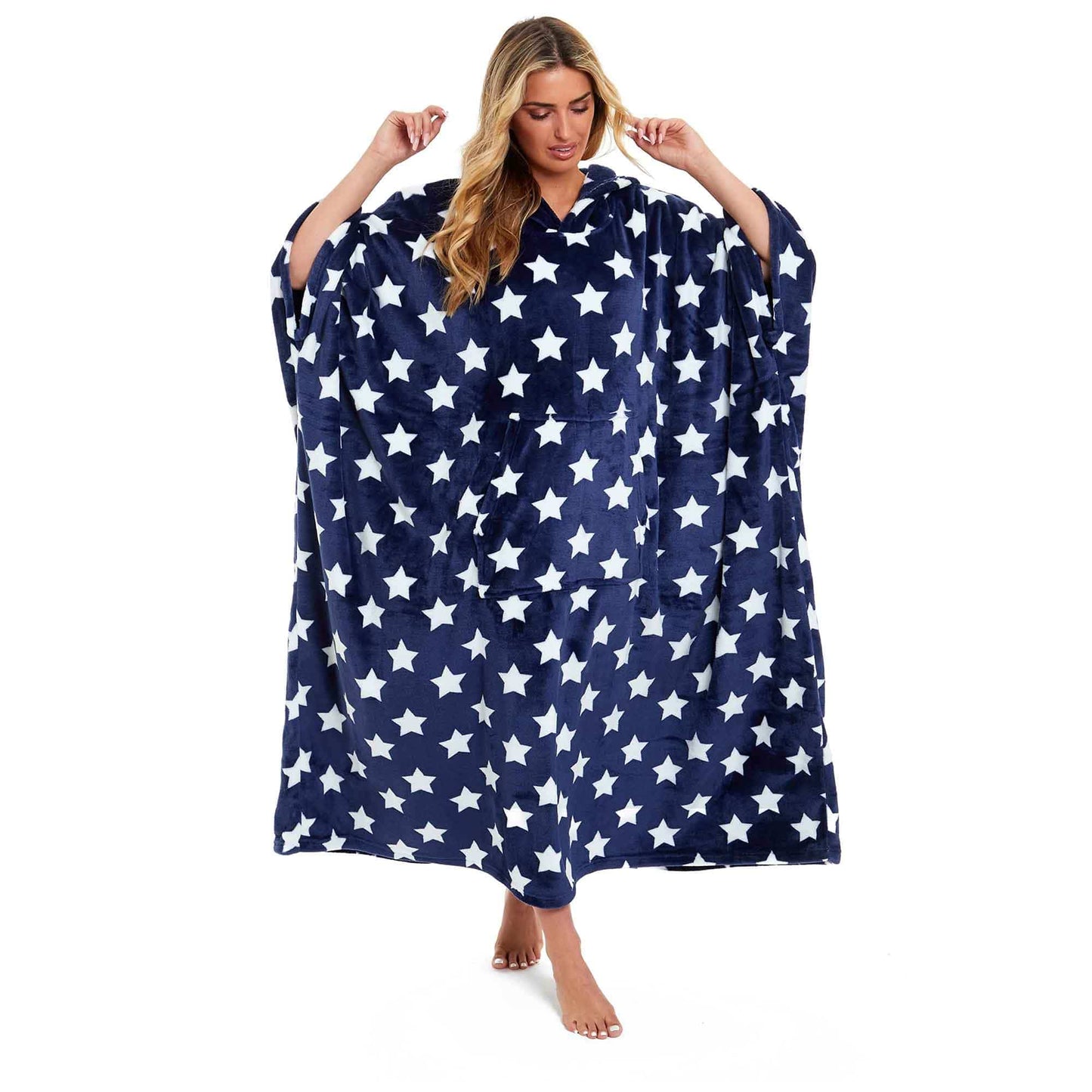 Women's Super Soft Oversized Hooded Poncho Blanket with Stars & Polka Dot Design for Indoor & Outdoor Use by Daisy Dreamer