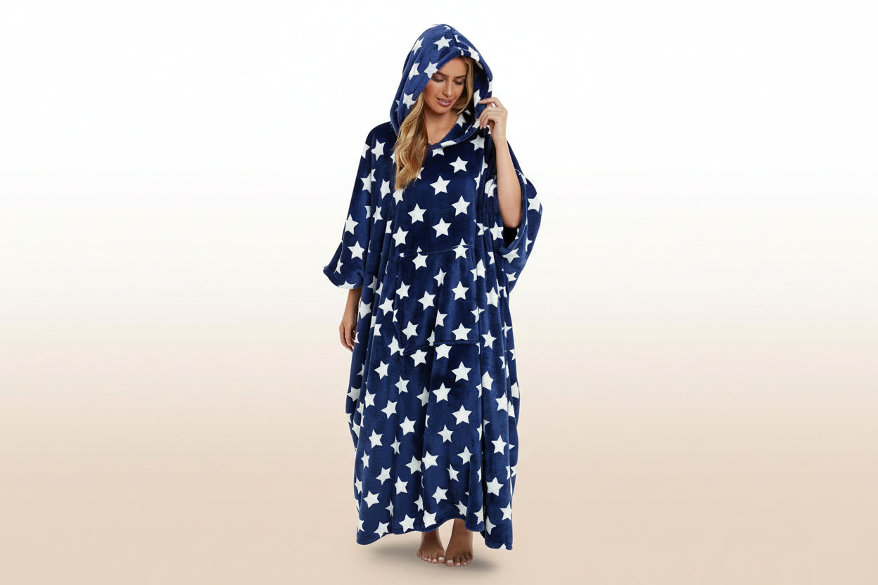Daisy Dreamer Women's Oversized Hooded Poncho Blanket Super Soft Stars And Polka Dot