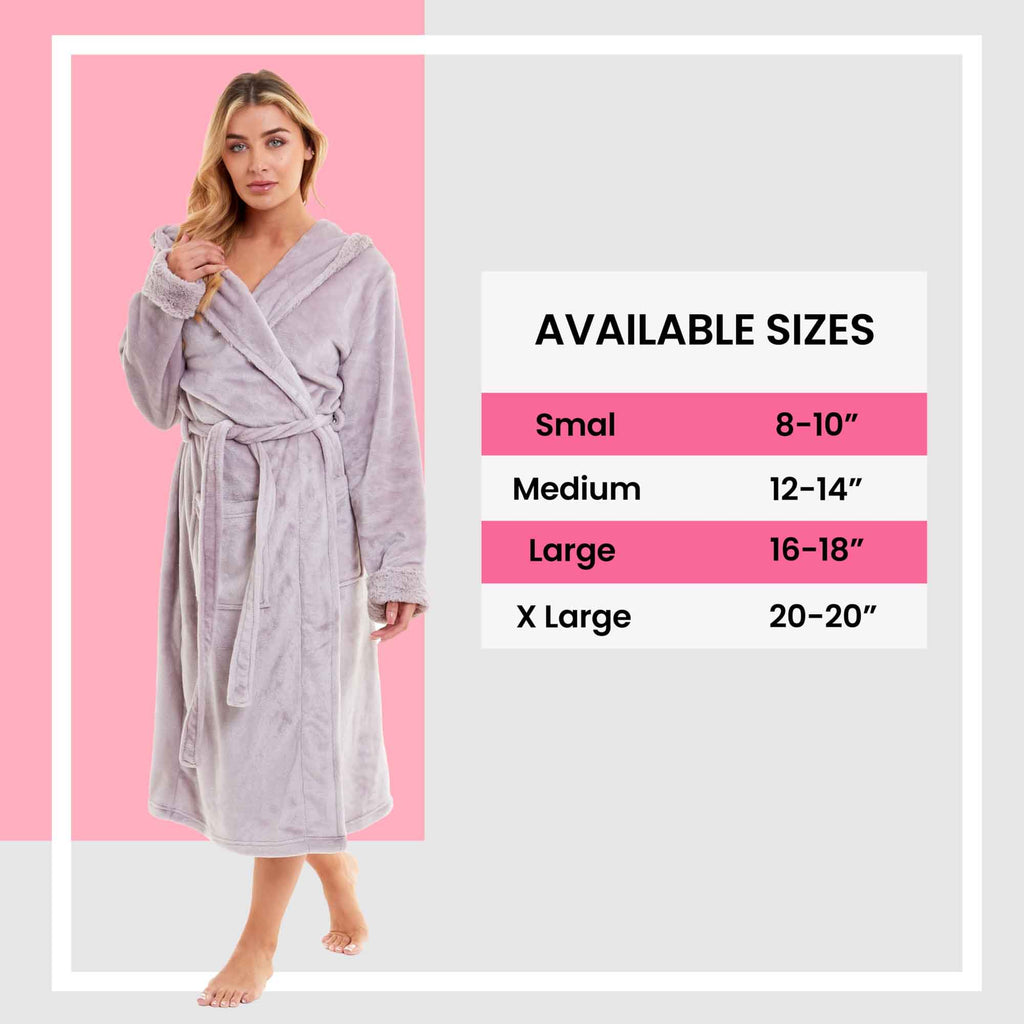 Daisy Dreamer Women's Faux Fur Hooded Robe Plush Fleece Loungewear Bathrobe Pink Grey Color Available Sizes S-XL For Spa Hotel Home Use
