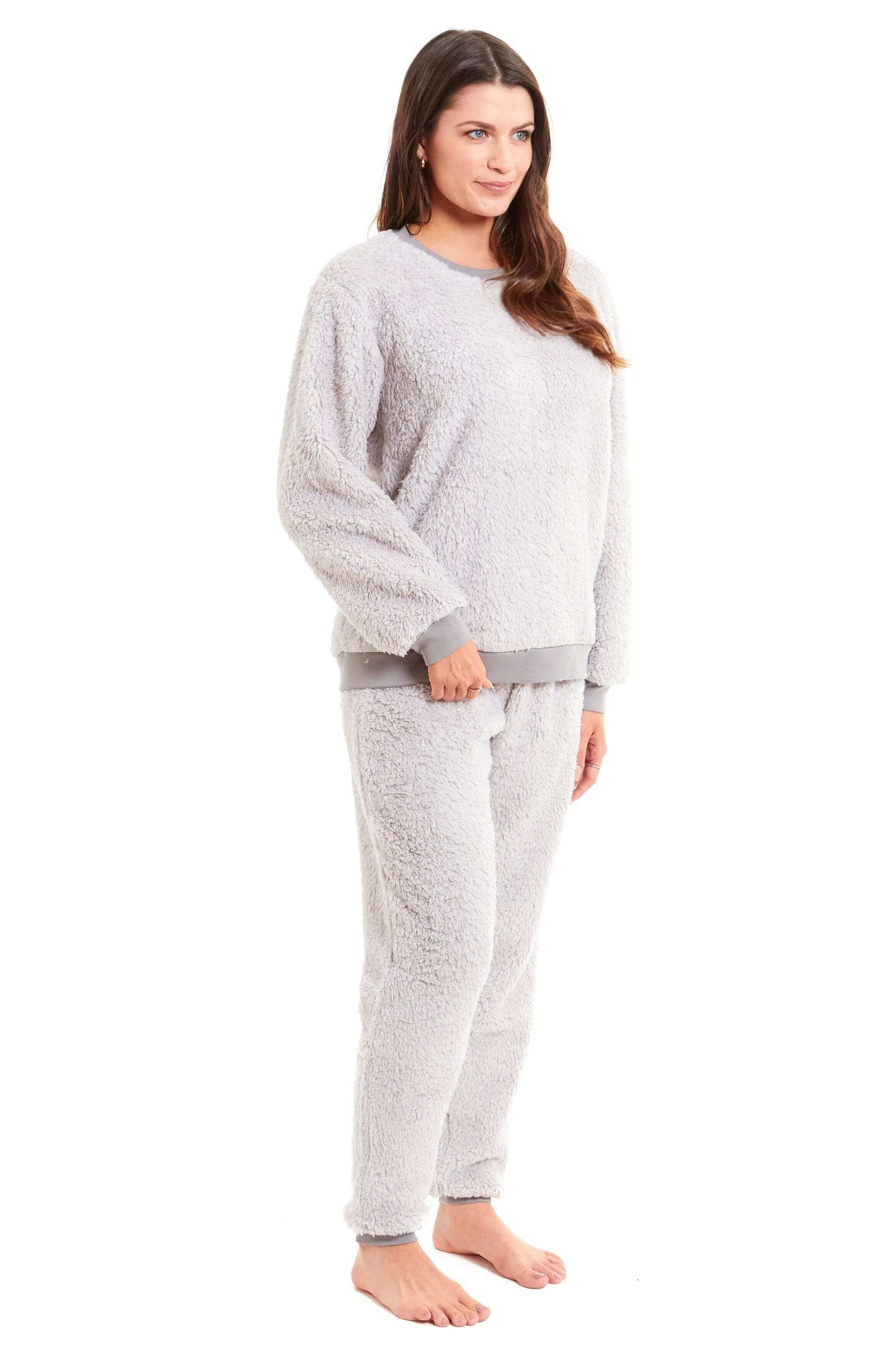 Women's Super Soft Teddy Fleece Lounge Set Fluffy Crew Neck Pyjama and Stretchable Loungewear in Grey Pink Ideal Nightwear Gift Available in S M L XL Sizes Daisy Dreamer