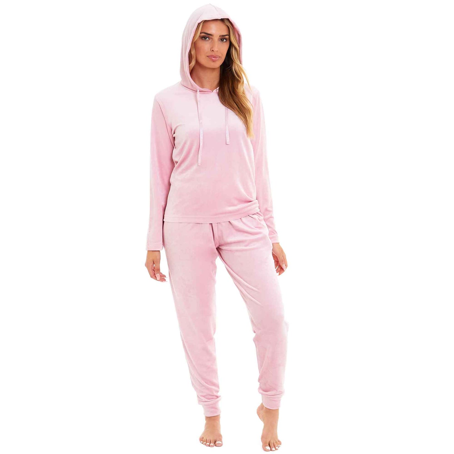 Women's Super Soft Velour Hooded Pyjama Set Comfortable Fleece Loungewear for Lounging Sleeping Pajama Parties in Pink Grey by Daisy Dreamer
