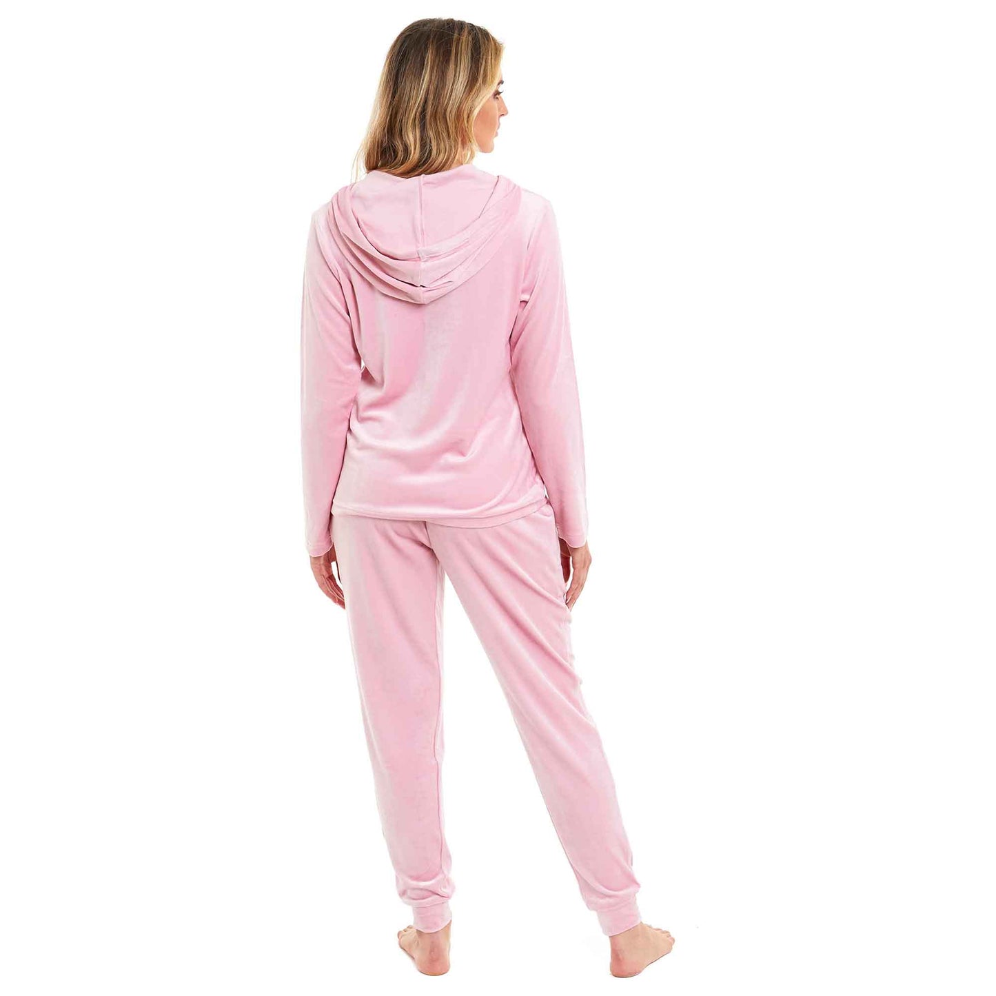 Women's Super Soft Velour Hooded Pyjama Set Comfortable Fleece Loungewear for Lounging Sleeping Pajama Parties in Pink Grey by Daisy Dreamer