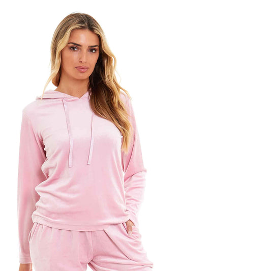 Women's Super Soft Velour Hooded Pyjama Set Comfortable Fleece Loungewear for Lounging Sleeping Pajama Parties in Pink Grey by Daisy Dreamer