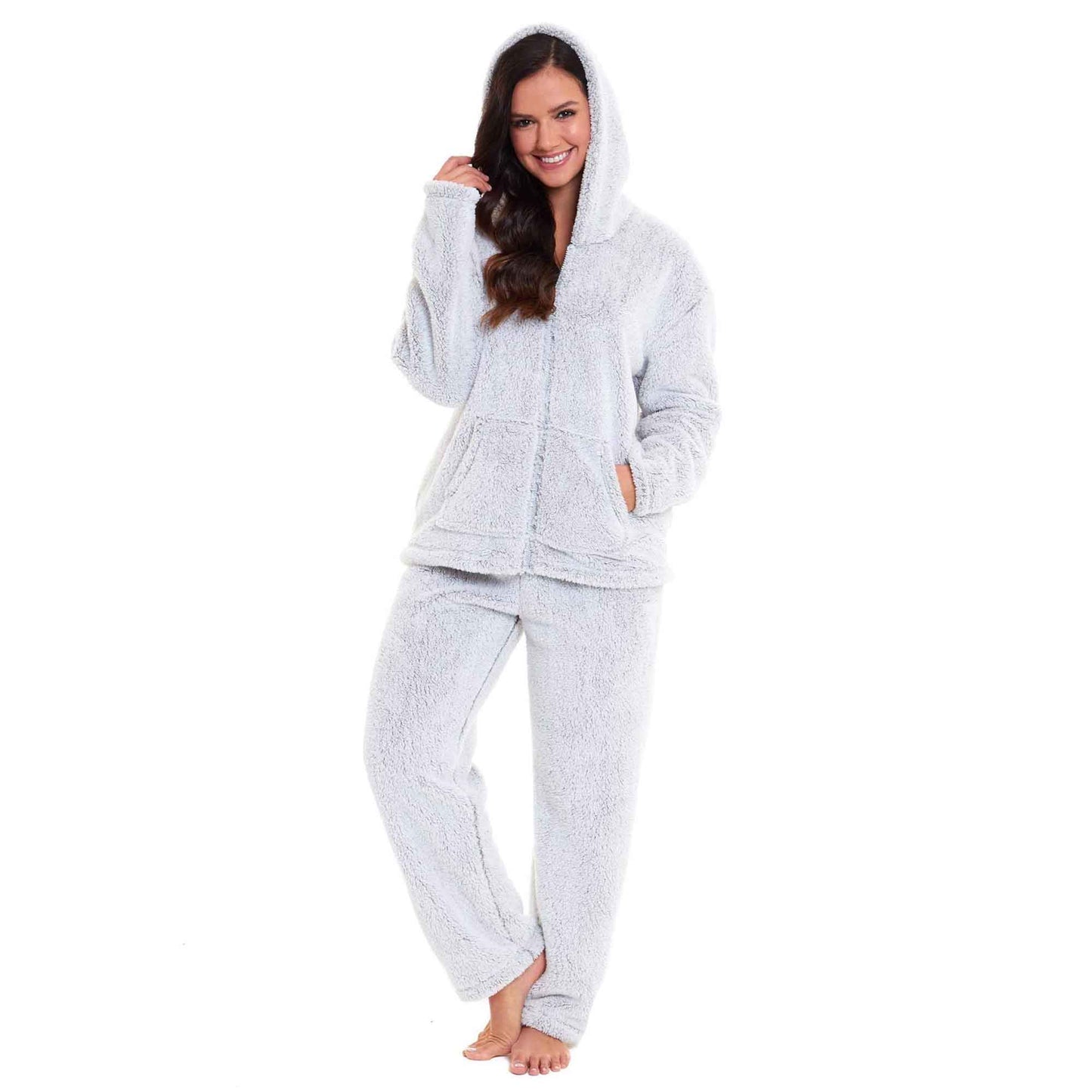 Women's Ultra-Soft Plush Fleece Hooded Pajama Set Cozy Winter Nightwear Warm Loungewear for Home Relaxation by Daisy Dreamer