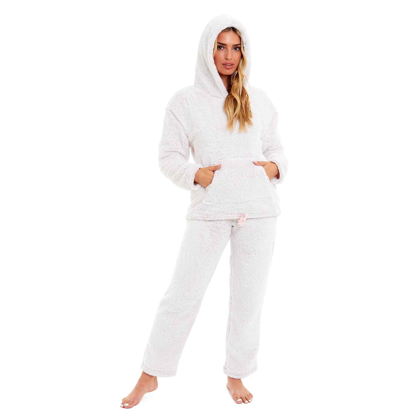 Women's Ultra-Soft Plush Fleece Hooded Pajama Set Cozy Winter Nightwear Warm Loungewear for Home Relaxation by Daisy Dreamer