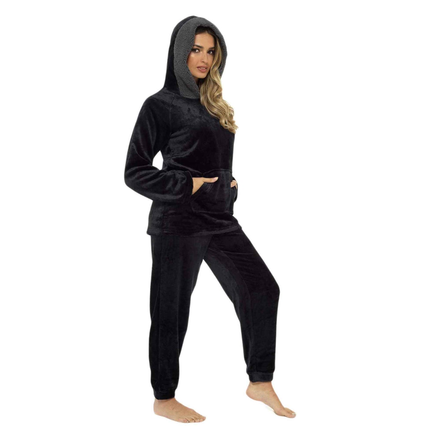 Women's Ultra-Soft Plush Fleece Hooded Pajama Set Cozy Winter Nightwear Warm Loungewear for Home Relaxation by Daisy Dreamer