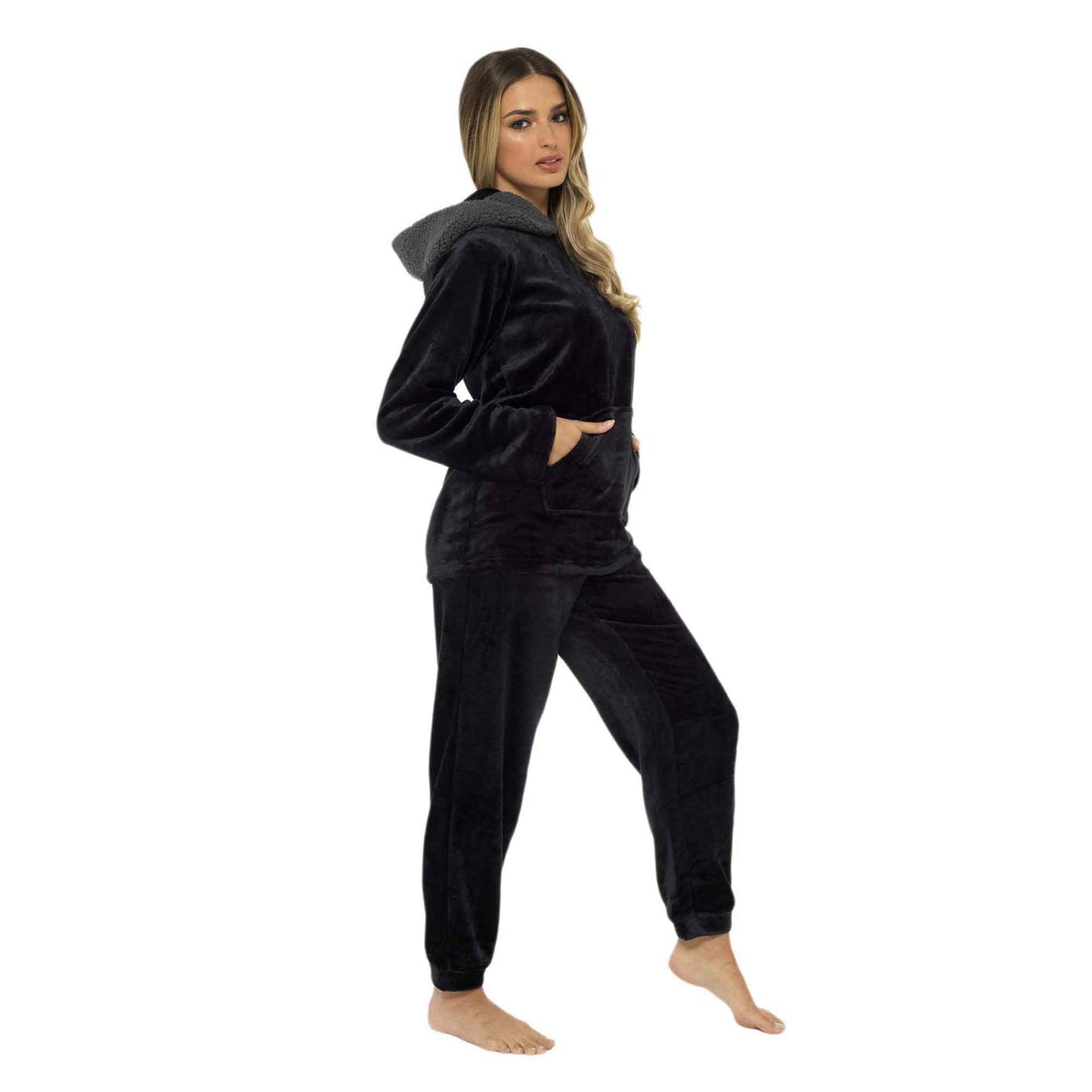 Women's Ultra-Soft Plush Fleece Hooded Pajama Set Cozy Winter Nightwear Warm Loungewear for Home Relaxation by Daisy Dreamer
