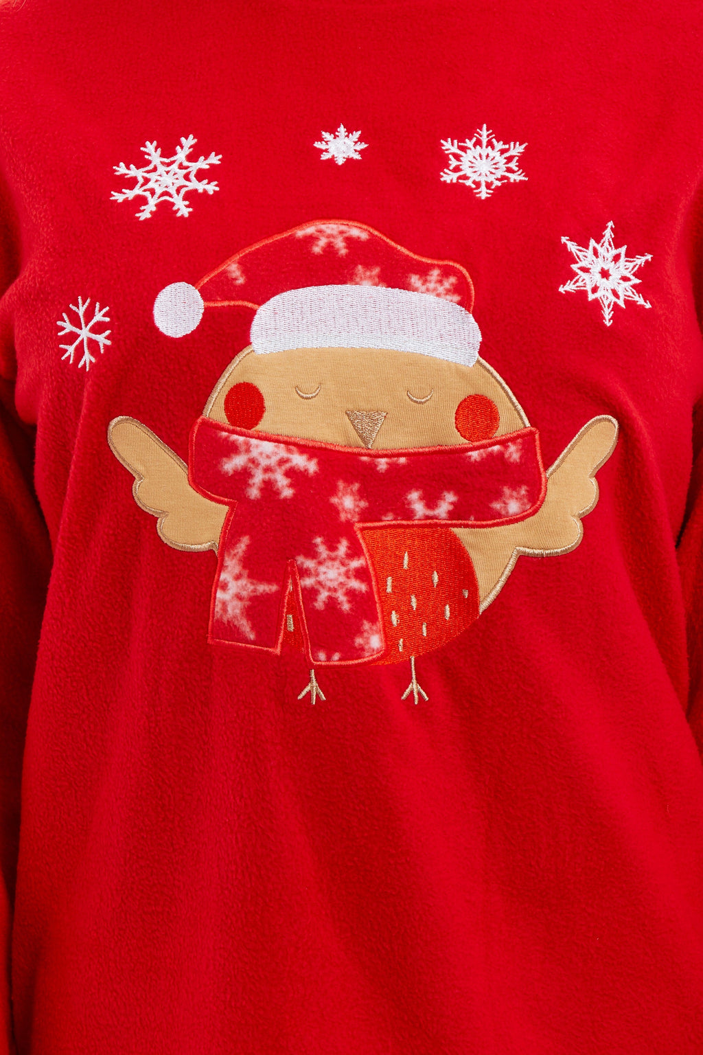 OLIVIA ROCCO Women's Polar Fleece Pyjama Set Festive Robin Design Warm Winter Nightwear