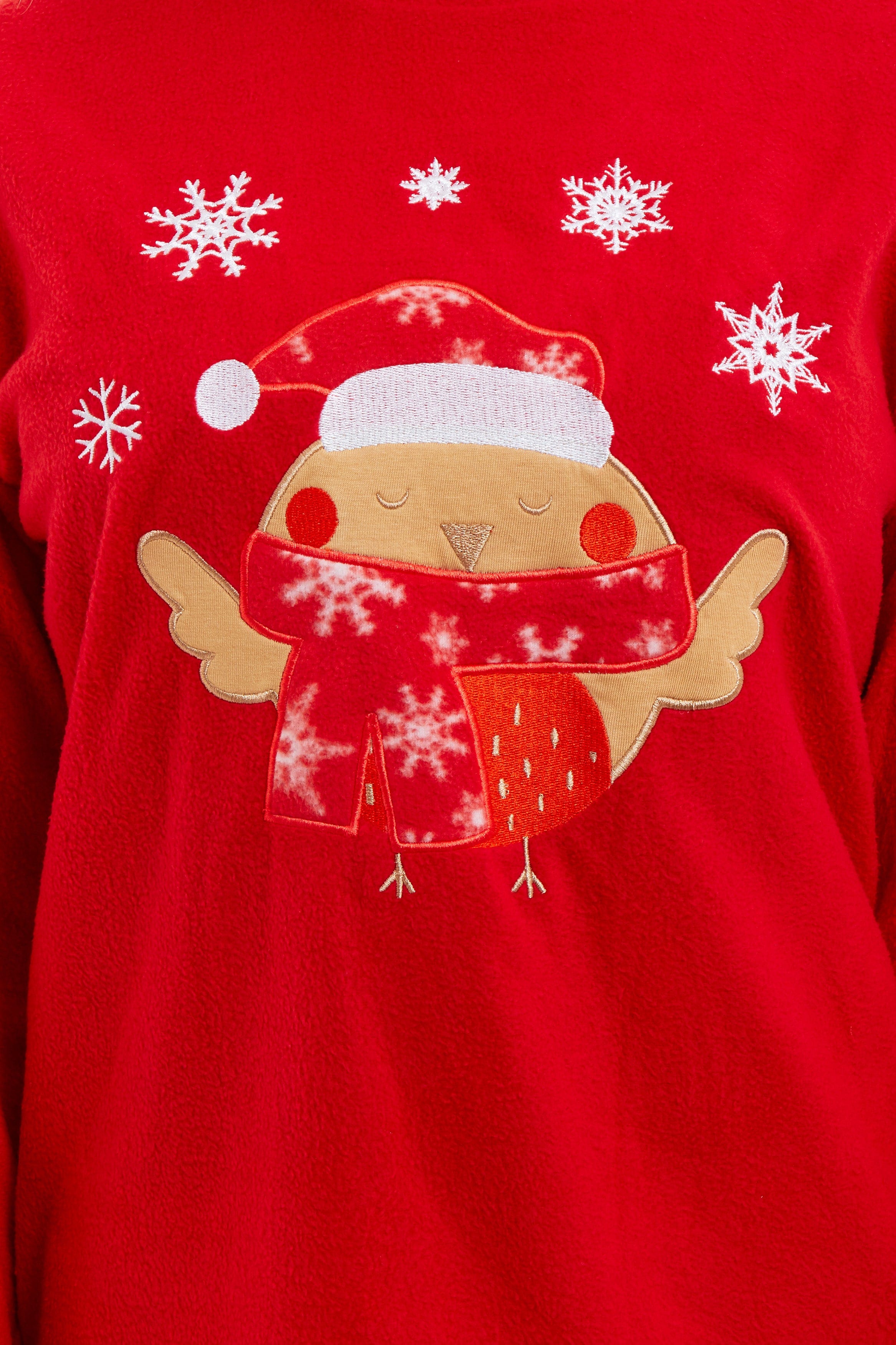 OLIVIA ROCCO Women's Polar Fleece Pyjama Set Festive Robin Design Warm Winter Nightwear