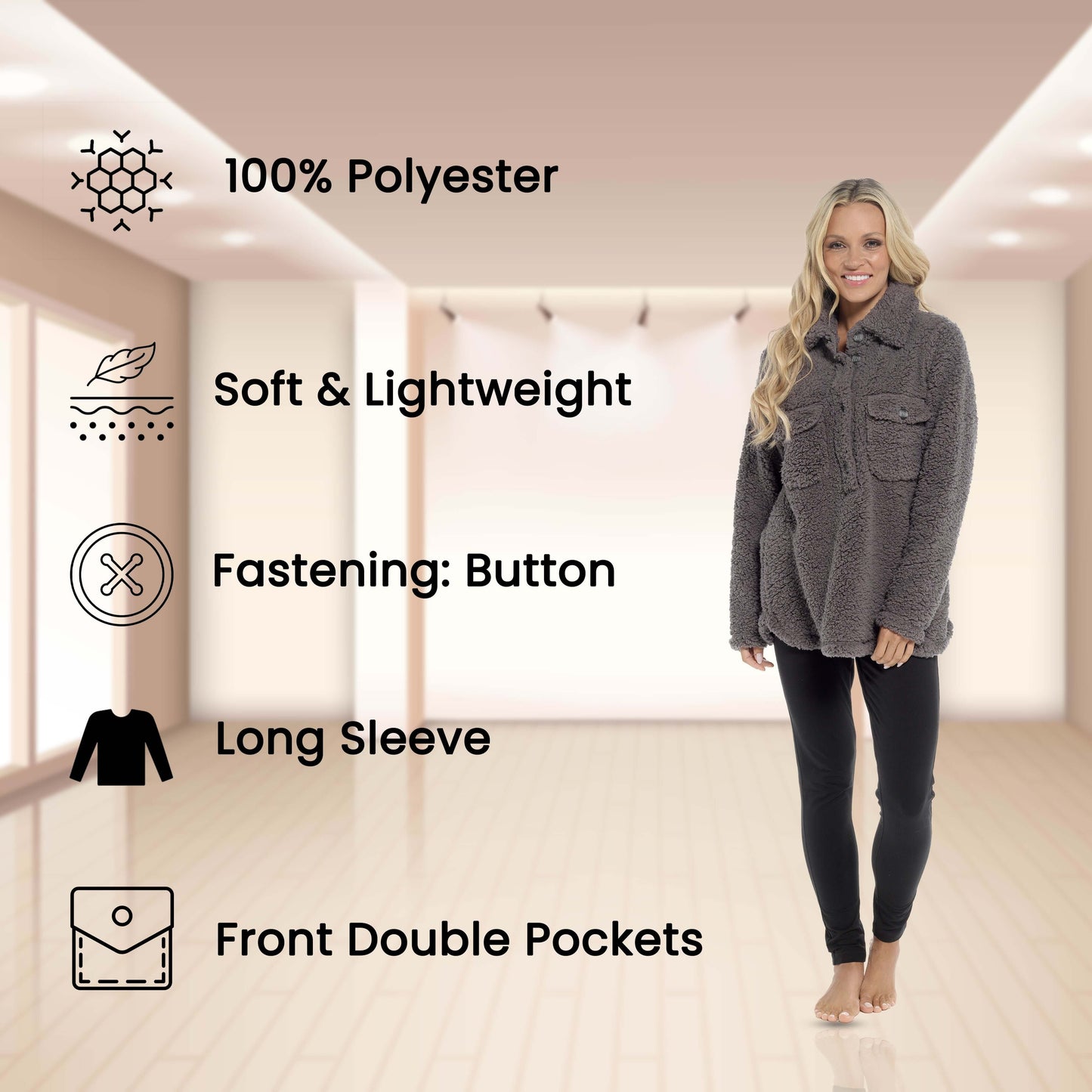 Women's Ultra-Soft Sherpa Lounge Set Long Sleeve Top and Leggings with Double Pockets Cozy Pajamas for Chilly Days Multiple Sizes Daisy Dreamer