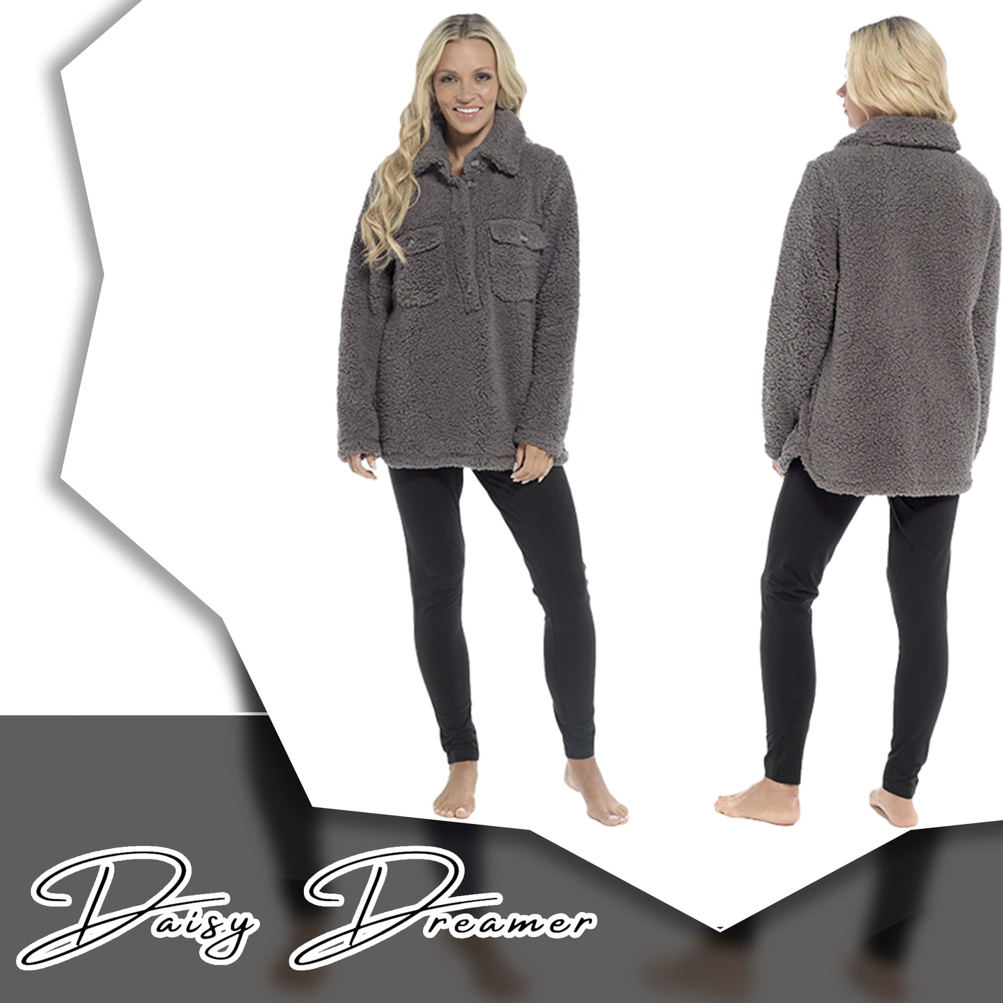 Women's Ultra-Soft Sherpa Lounge Set Long Sleeve Top and Leggings with Double Pockets Cozy Pajamas for Chilly Days Multiple Sizes Daisy Dreamer