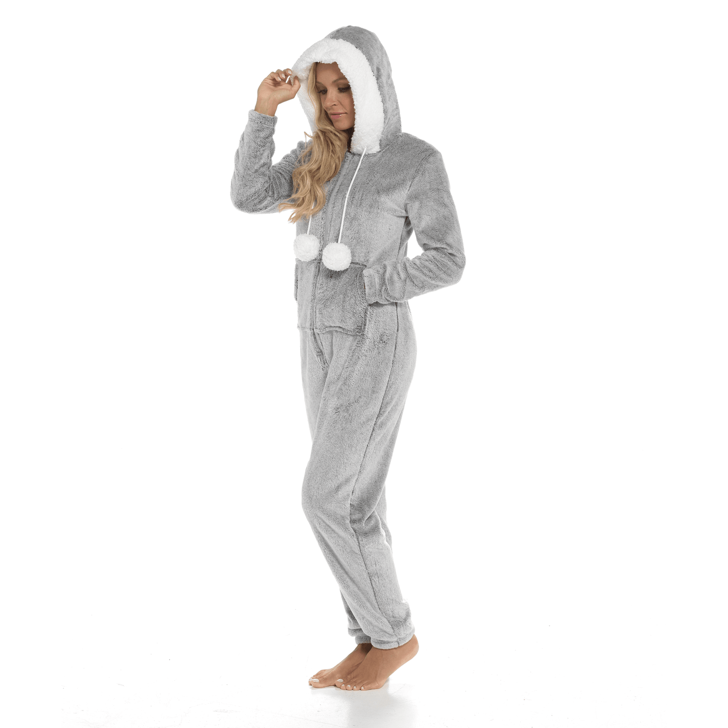 Women's Ultra-Soft Shimmer Fleece Hooded Onesie Pajama with Zip-Up Pockets and Cute Pompoms Warm Nightwear Ideal for Winter Comfort Daisy Dreamer
