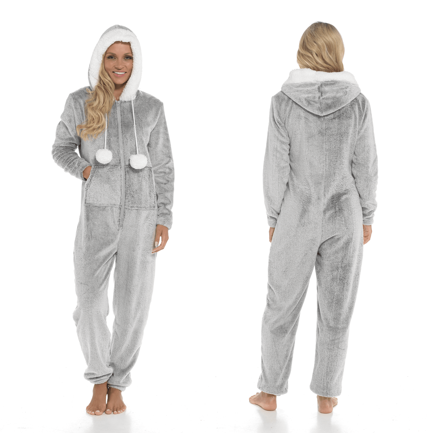 Women's Ultra-Soft Shimmer Fleece Hooded Onesie Pajama with Zip-Up Pockets and Cute Pompoms Warm Nightwear Ideal for Winter Comfort Daisy Dreamer