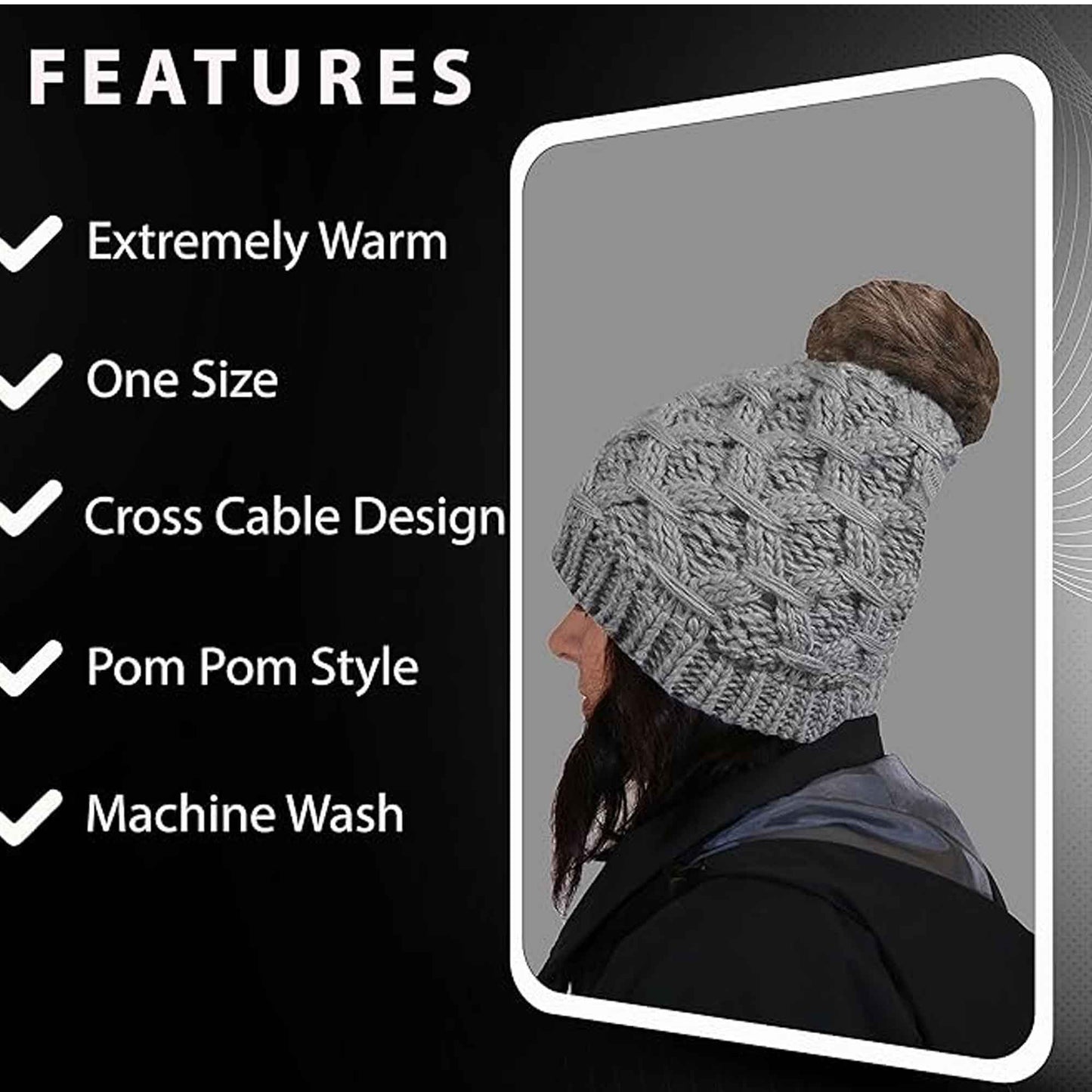 Women's Waterproof Thinsulate Insulated Chunky Beanie Winter Hat with Pom Pom Bobble Warm Cable Knit Ideal for Skiing and Hiking by Sock Stack