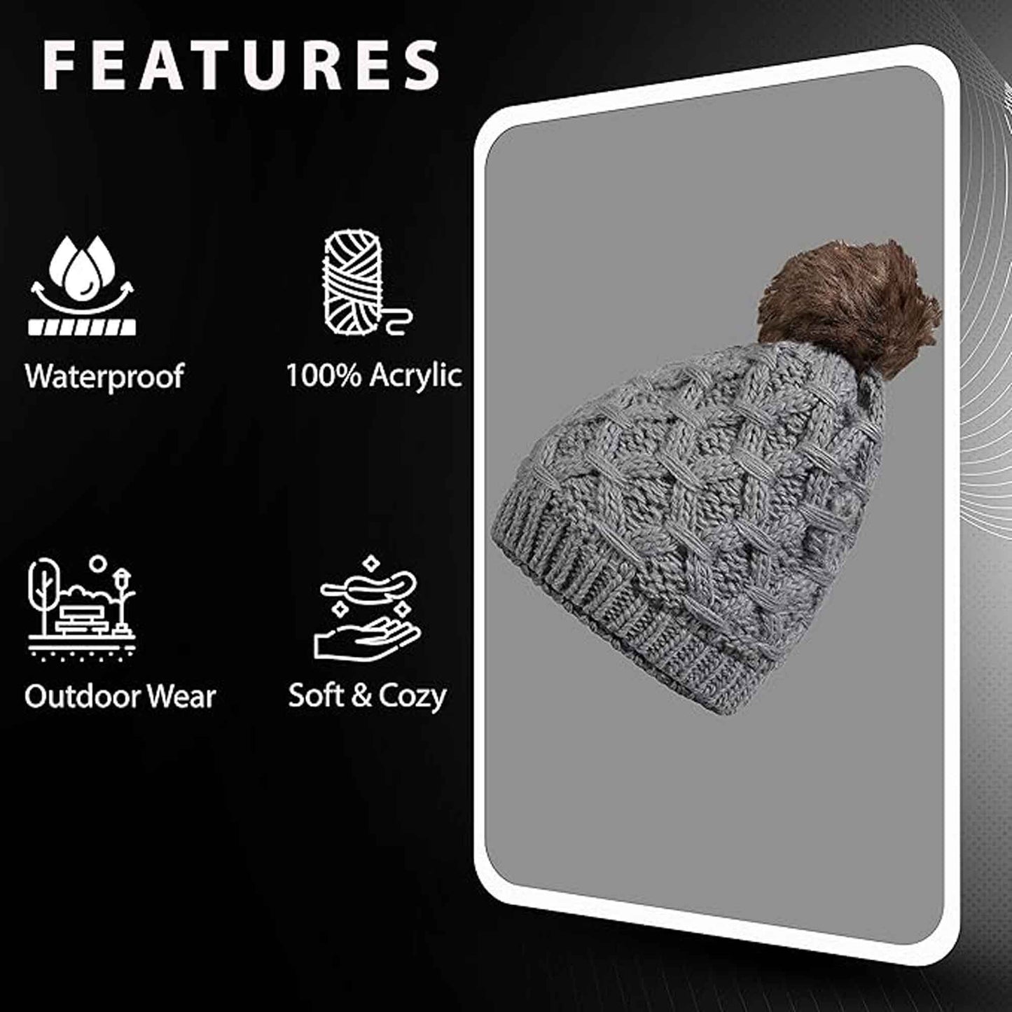 Women's Waterproof Thinsulate Insulated Chunky Beanie Winter Hat with Pom Pom Bobble Warm Cable Knit Ideal for Skiing and Hiking by Sock Stack