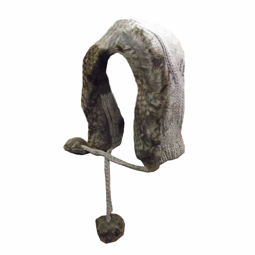 Sock Stack Women's Winter Chunky Knit Hood Hat With Faux Fur Trim And Pom Poms, Acrylic, One Size, Cream Beige And Black